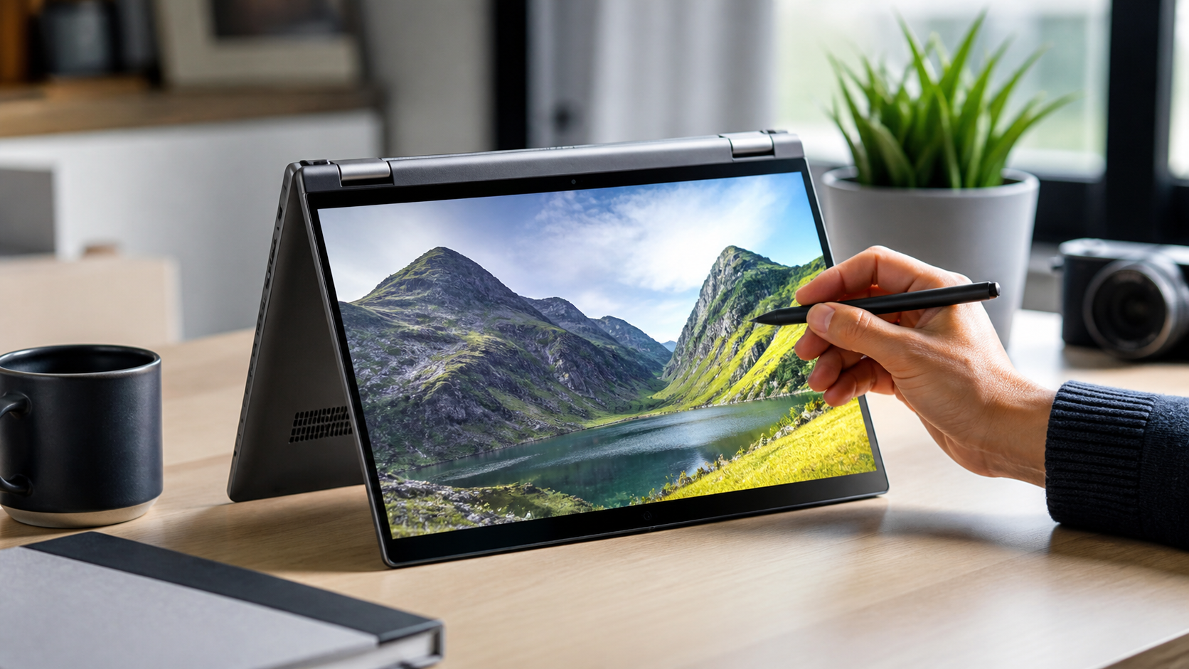 Large laptop on a polished workstation with a spacious display for productivity work.