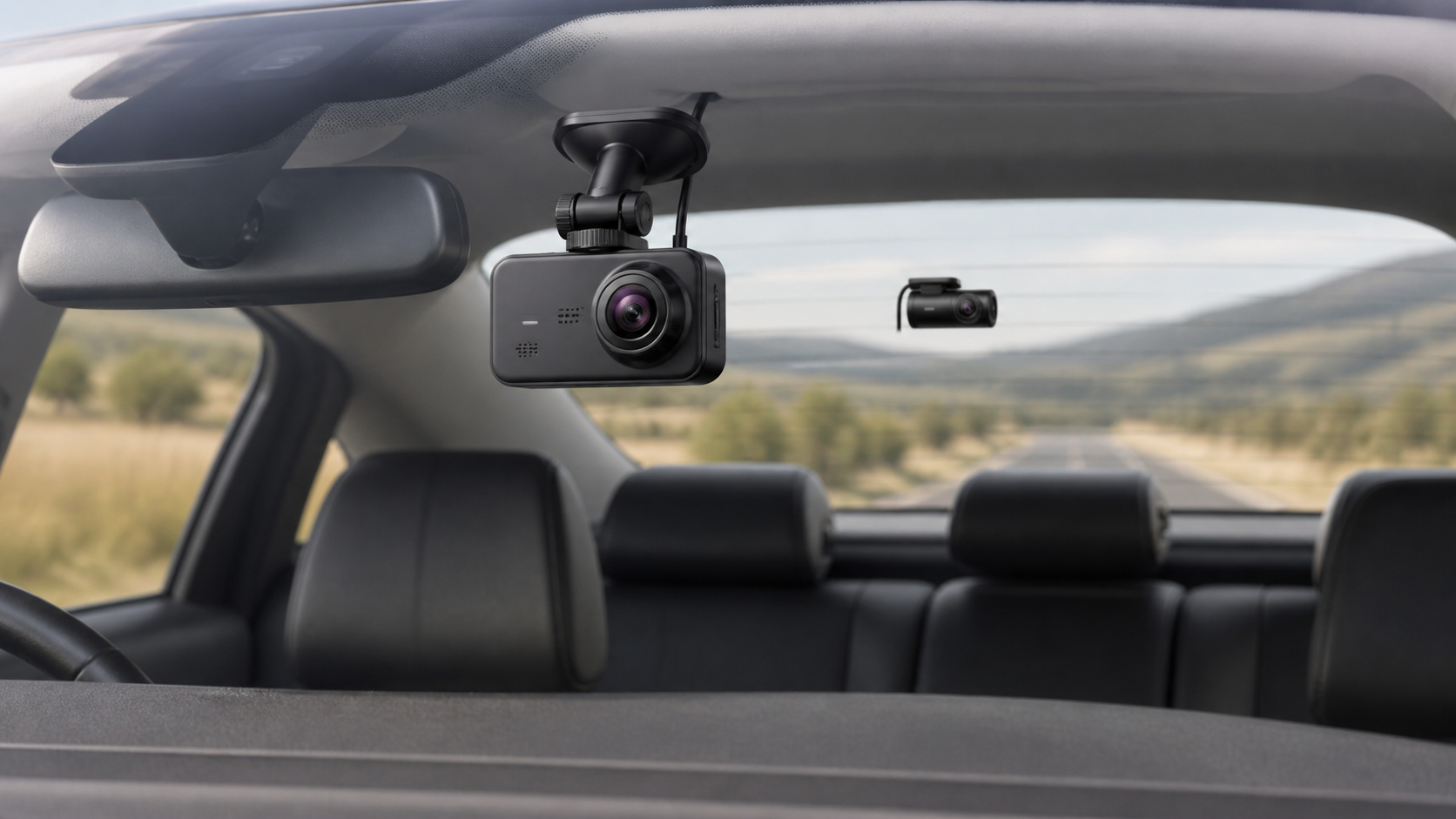 Compact dash cam in a simple car setup for a budget dash cam route.