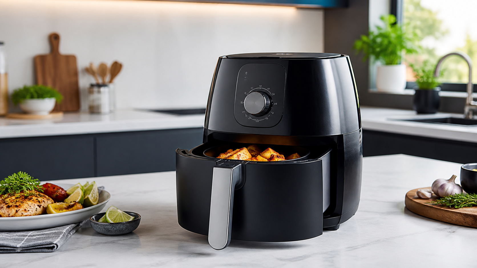 Budget air fryer shortlist image with value-first appliance motif.