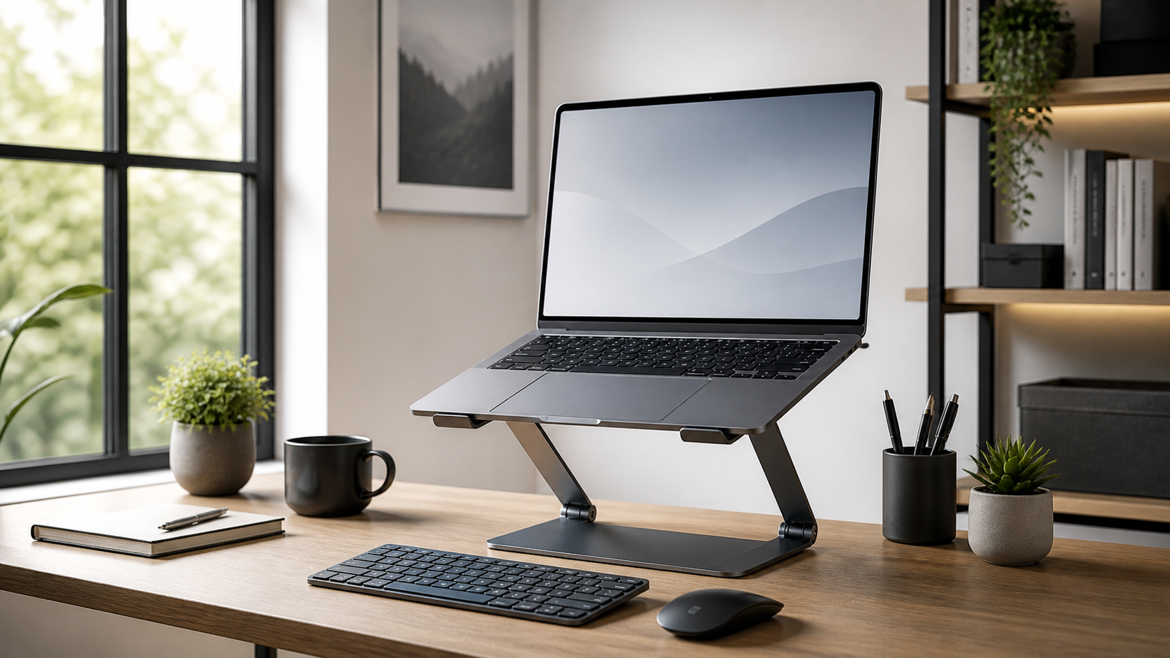 Portable monitor beside a laptop in a tidy mobile-work desk setup.