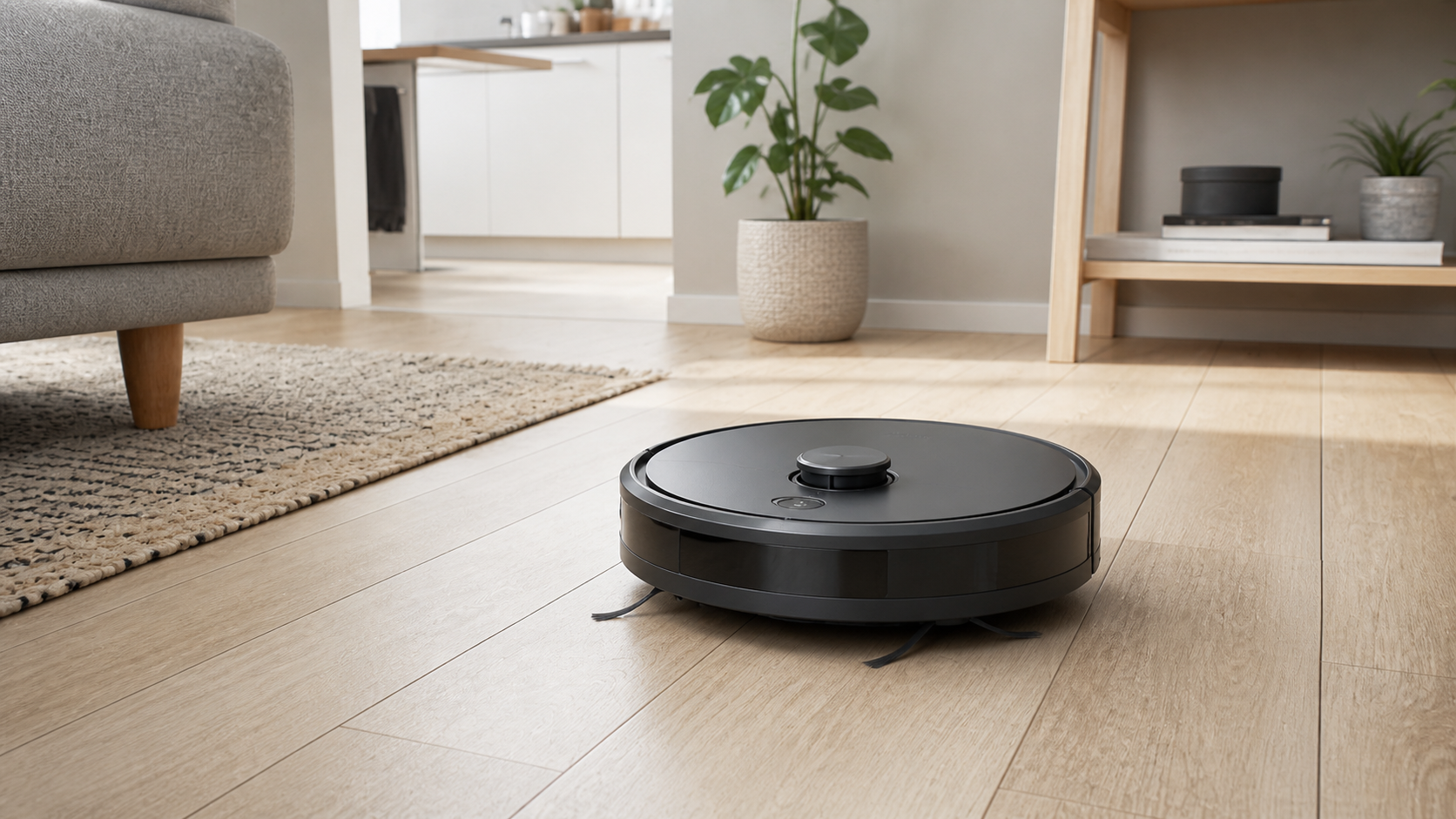 Robot vacuum on a tidy hard floor for a budget robot vacuum shortlist.