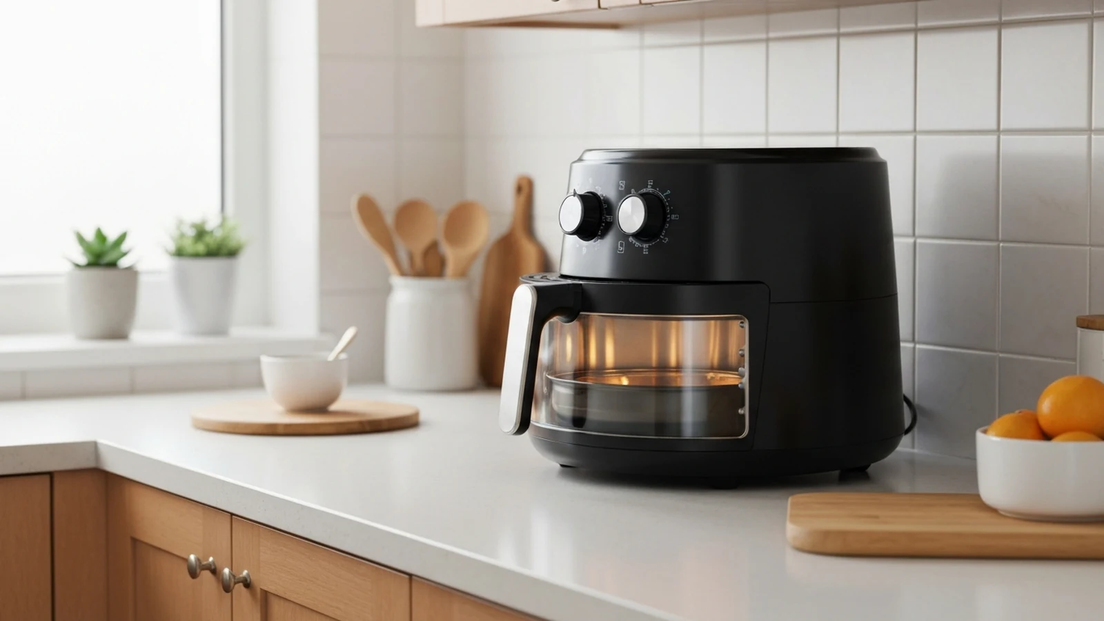Photorealistic shortlist image for Best Air Fryer Ovens for Families in the UK (2026), showing a clean air fryers buying-guide scene.