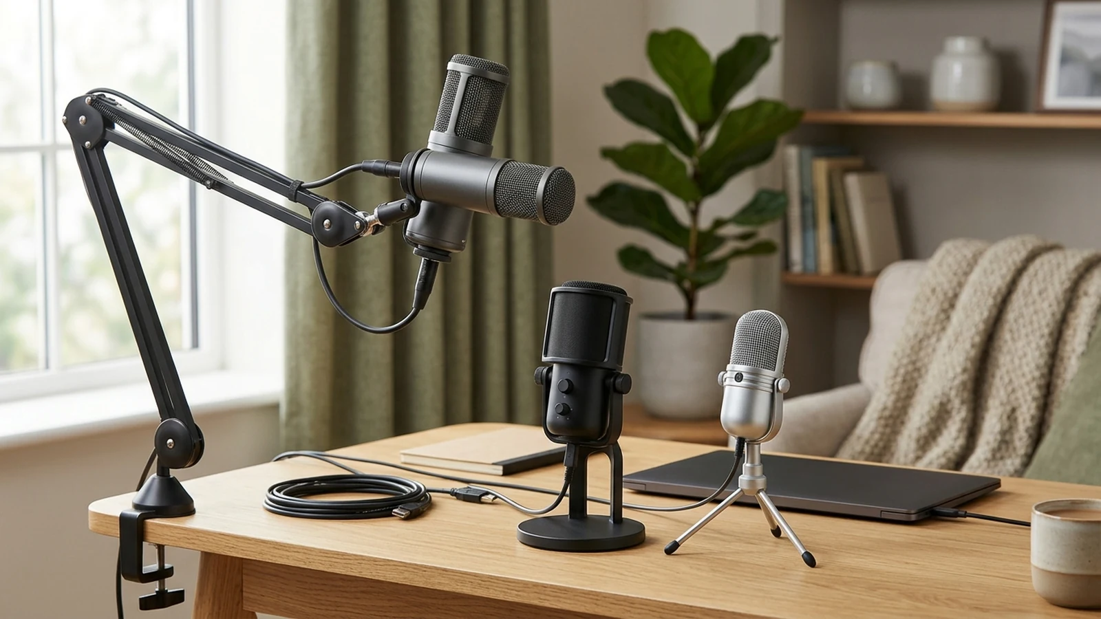 Illustrated shortlist card for USB microphones for Zoom and Teams.