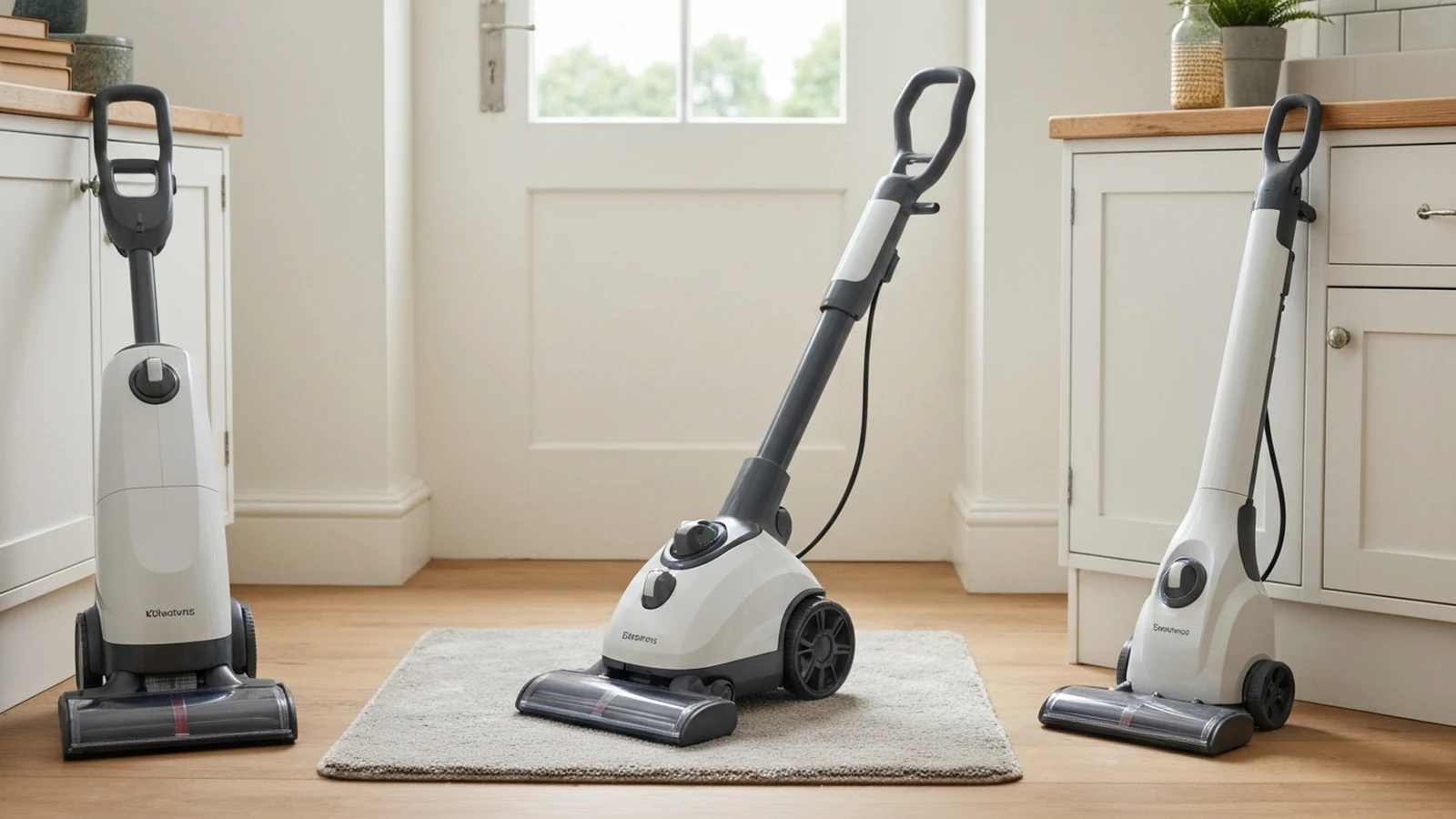 Photorealistic shortlist image for Best Carpet Cleaners in the UK (2026), showing a clean cleaning-appliances buying-guide scene.