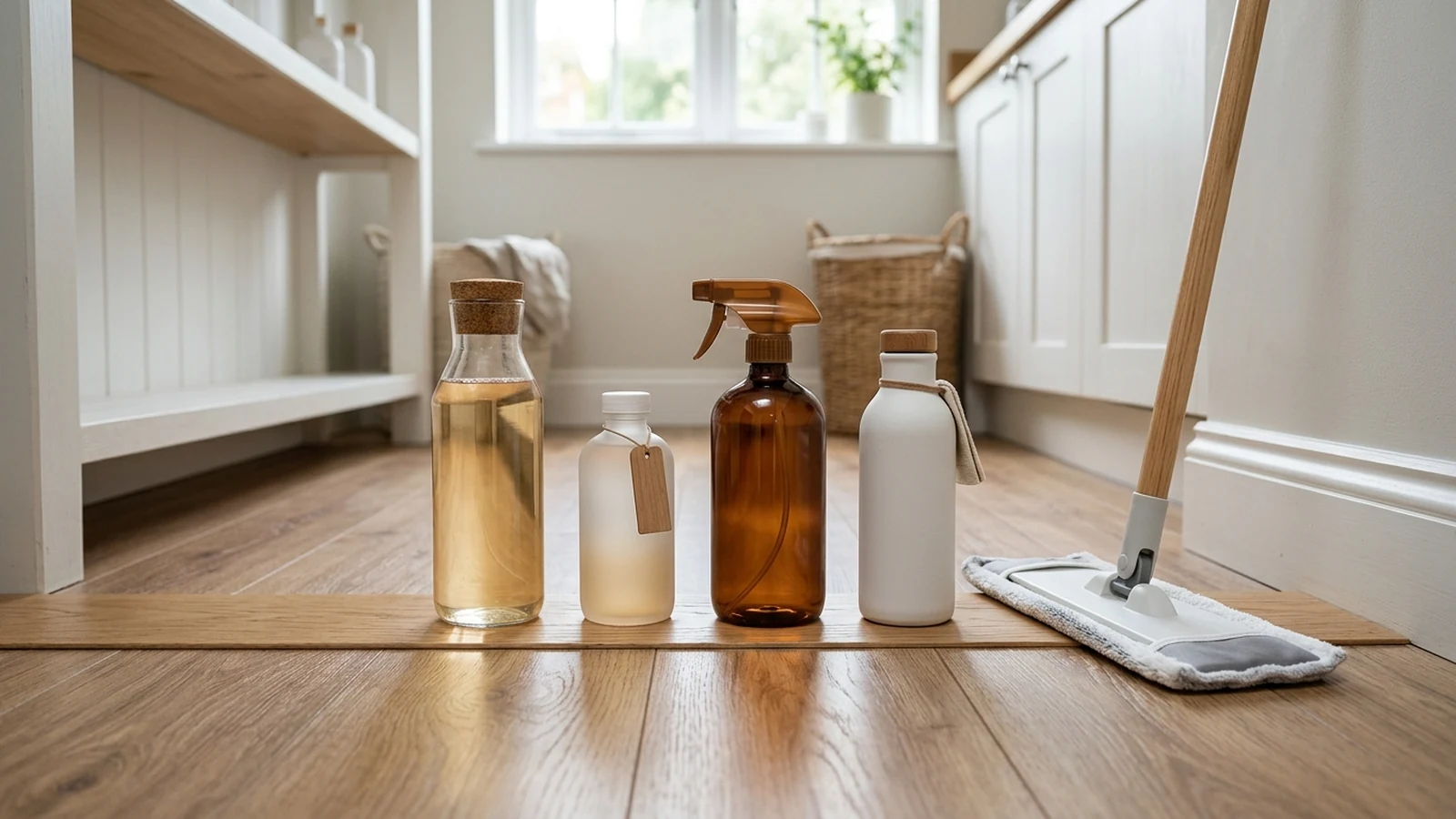 Photorealistic shortlist image for Best Floor Cleaners for Laminate in the UK (2026), showing a clean cleaning-appliances buying-guide scene.