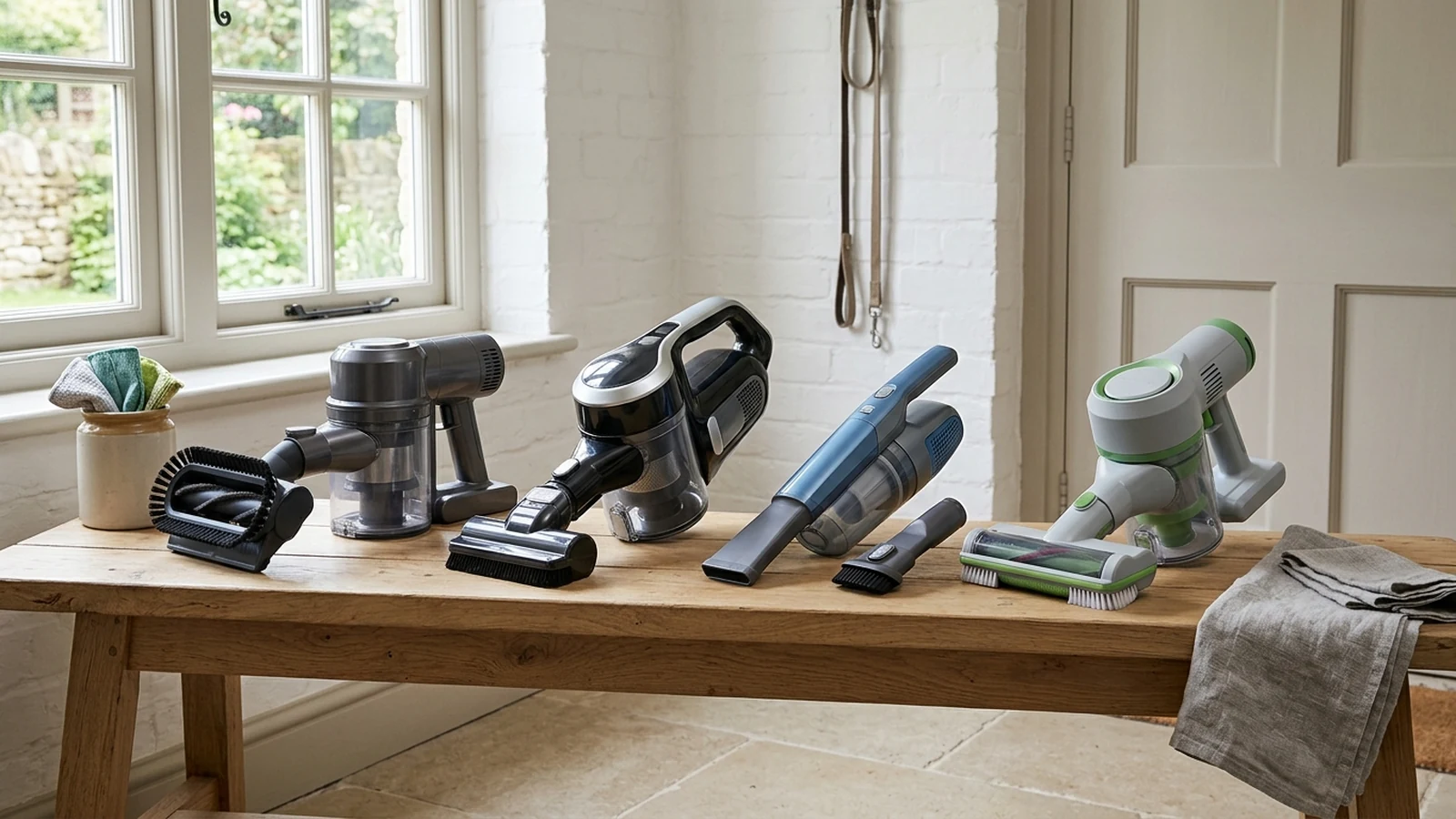 Photorealistic shortlist image for Best Handheld Vacuums for Pet-Hair Households in the UK (2026), showing a clean cleaning-appliances buying-guide scene.