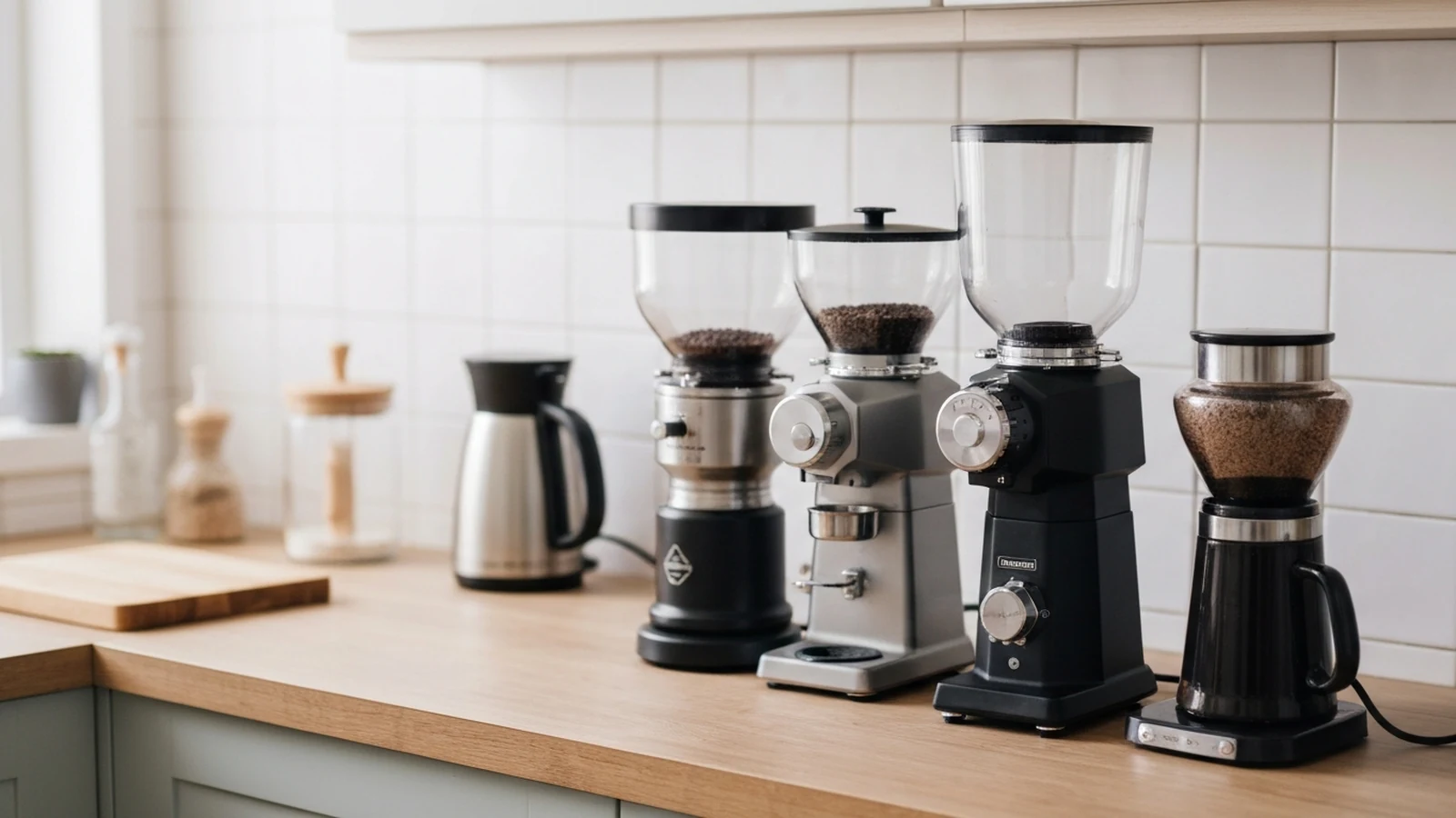 Photorealistic shortlist image for Best Coffee Grinders for Filter Coffee in the UK (2026), showing a clean coffee-machines-barista-gear buying-guide scene.