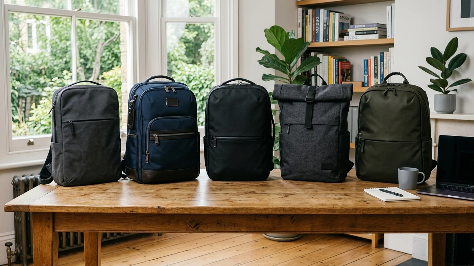 Photorealistic shortlist image for Best Laptop Backpacks for Office Commutes in the UK (2026), showing a clean commuting-carry buying-guide scene.