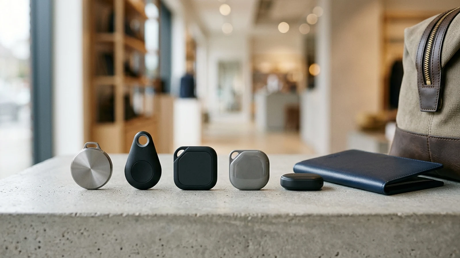 Photorealistic shortlist image for Best Luggage Trackers in the UK (2026), showing a clean commuting-carry buying-guide scene.