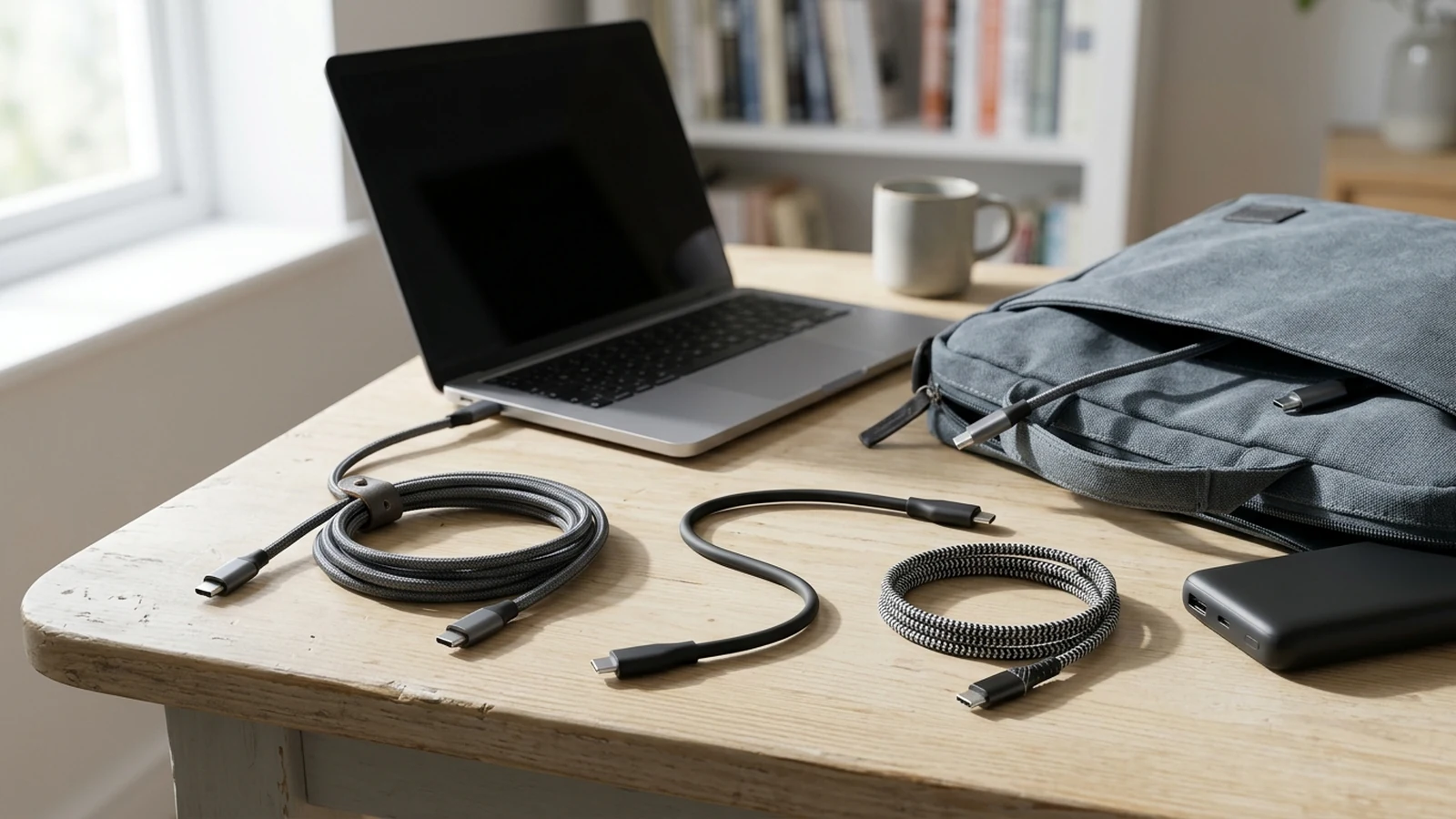 Illustrated shortlist card for USB-C cables for work bags.