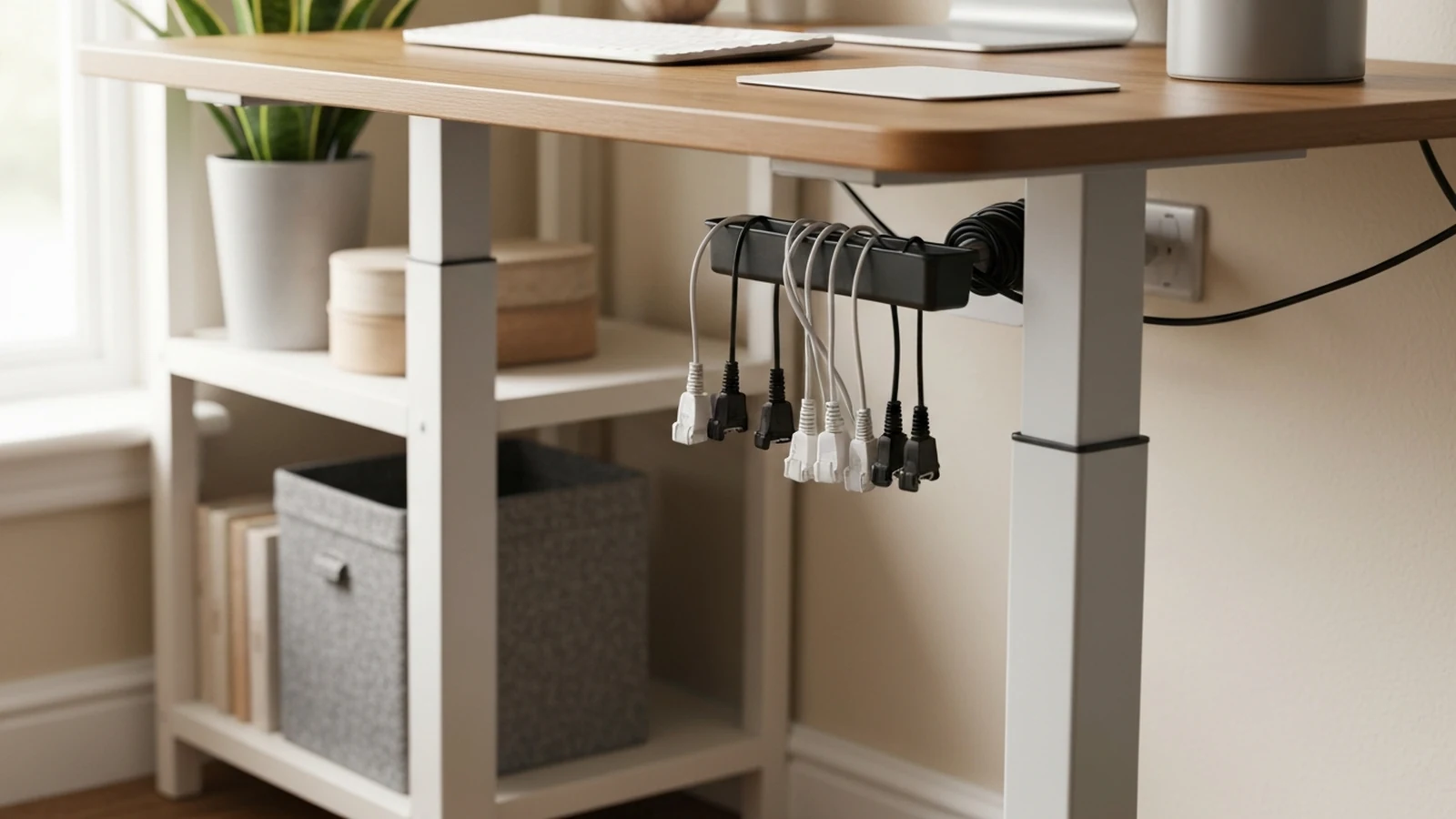Photorealistic shortlist image for Best Cable Management for Standing Desks in the UK (2026), showing a clean desk-productivity buying-guide scene.