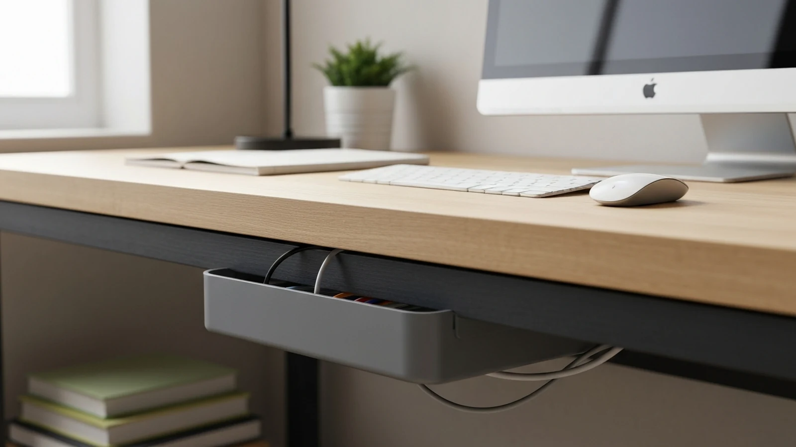 Photorealistic shortlist image for Best Cable Management Trays for Desks in the UK (2026), showing a clean desk-productivity buying-guide scene.
