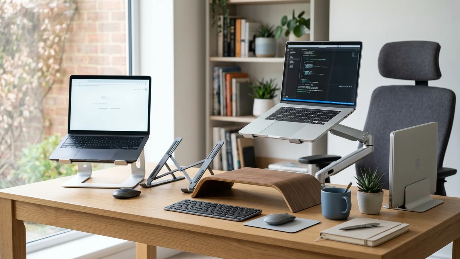 Photorealistic shortlist image for Best Laptop Stands for Desks in the UK (2026), showing a clean desk-productivity buying-guide scene.