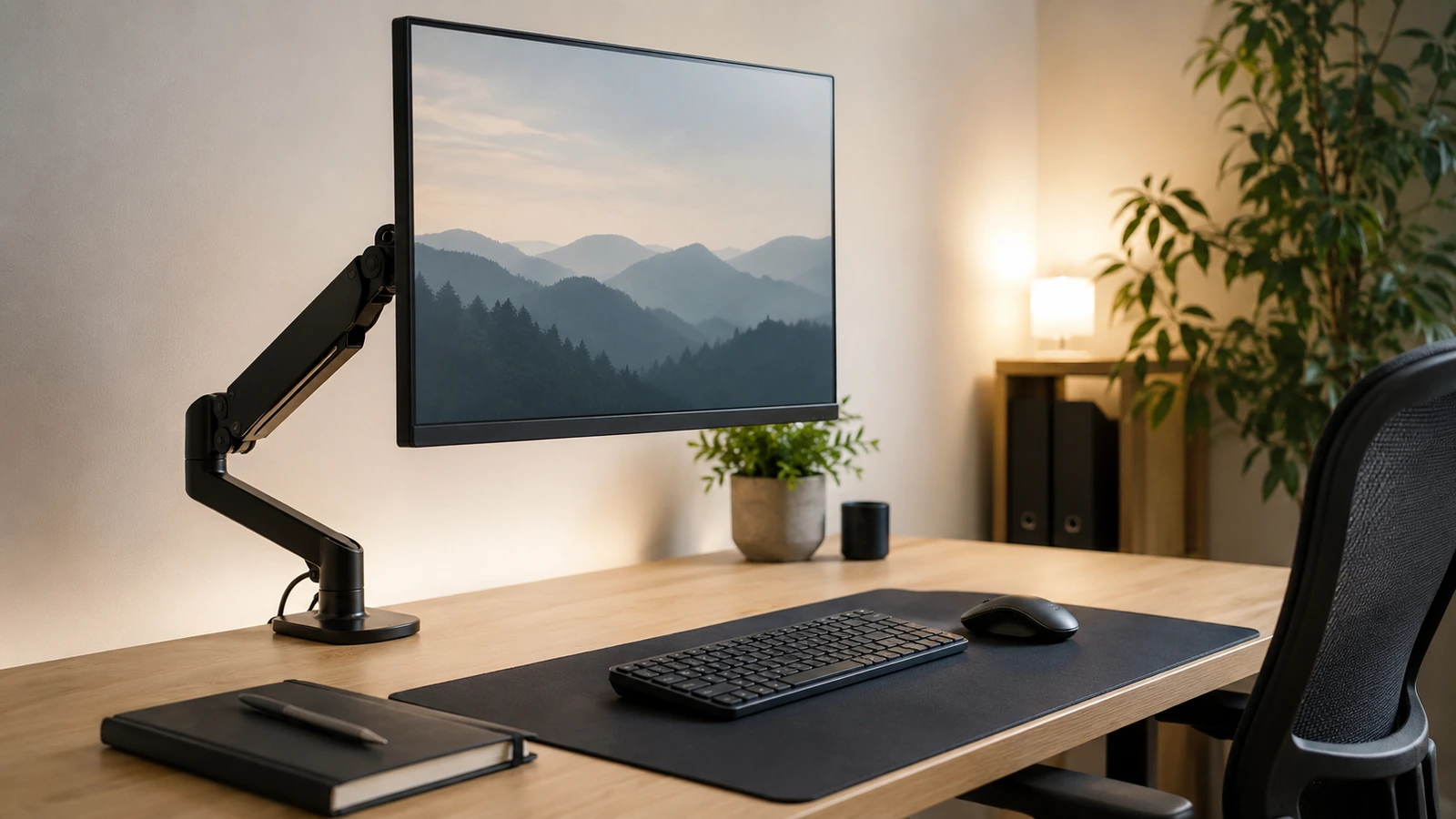 Photorealistic shortlist image for Best Monitor Stands in the UK (2026), showing a clean desk-productivity buying-guide scene.
