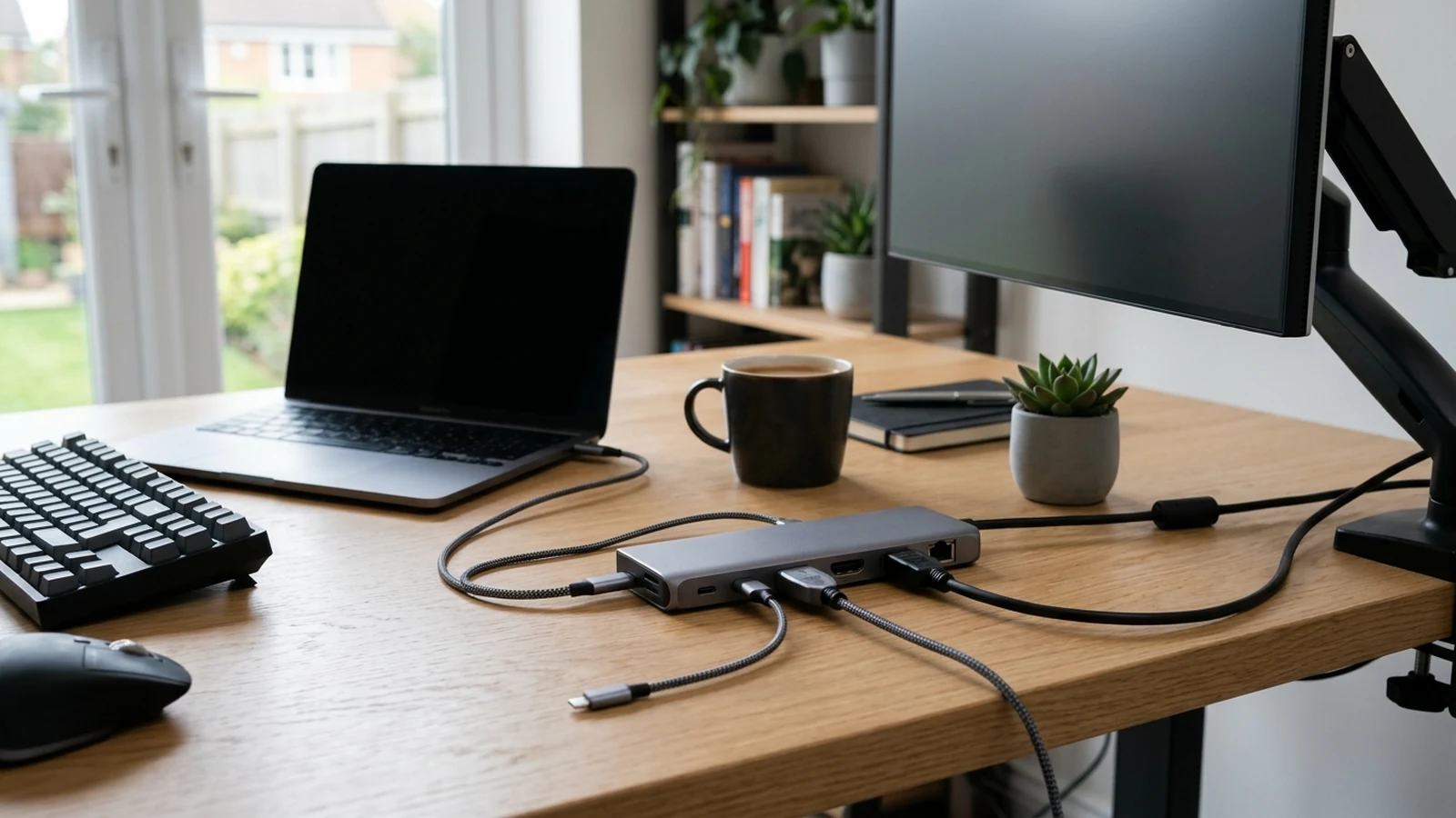 Illustrated shortlist card for USB-C hubs for flexible home offices.