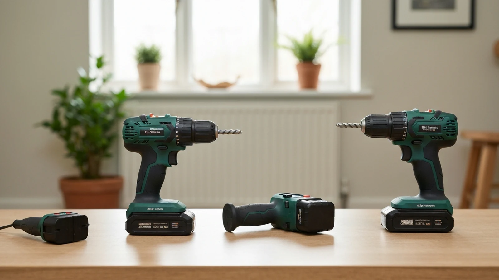 Photorealistic shortlist image for Best Cordless Drills for Home DIY in the UK (2026), showing a clean diy-tools-home-maintenance buying-guide scene.