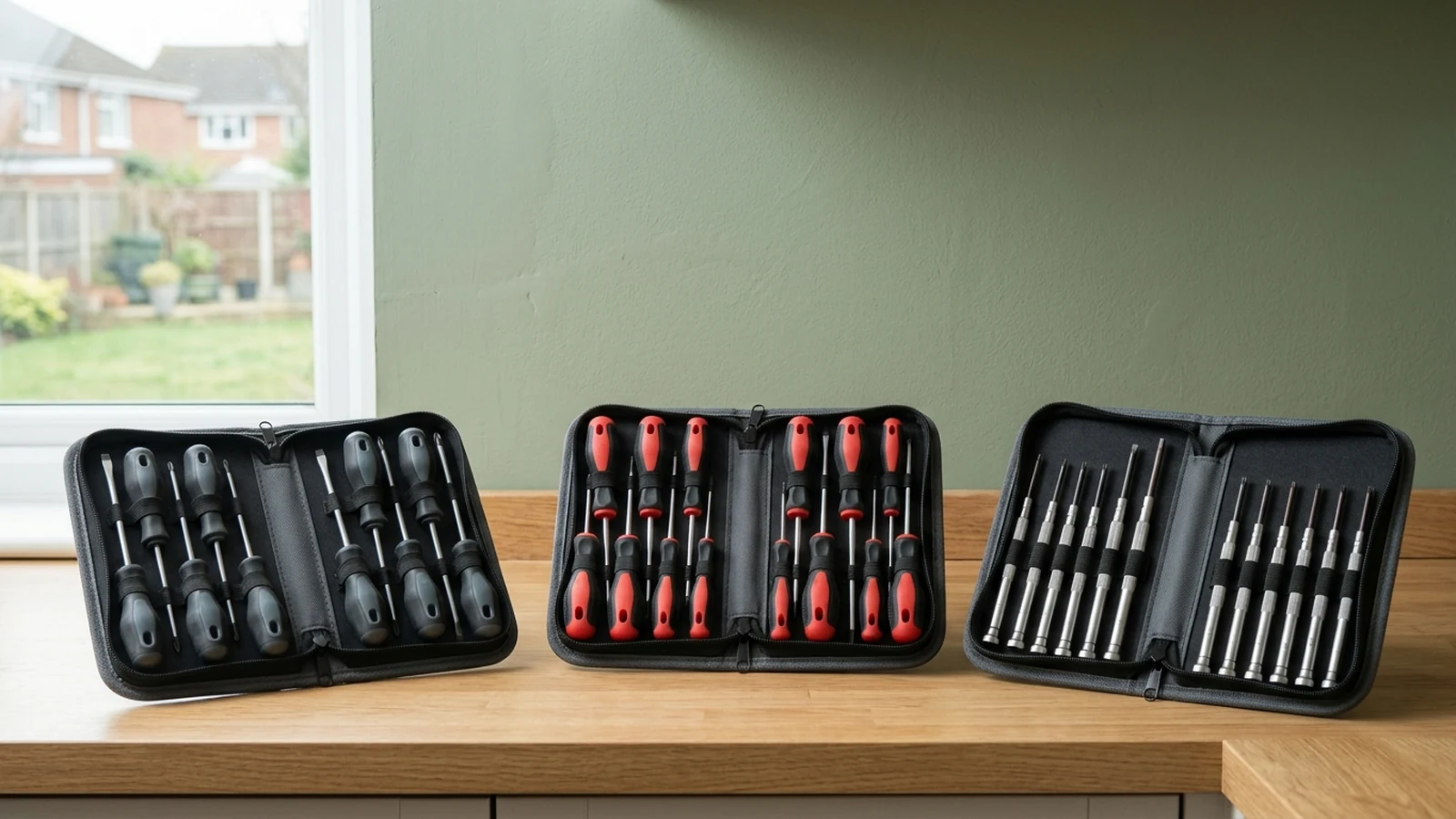 Photorealistic image of screwdriver sets for a UK shortlist buying guide.