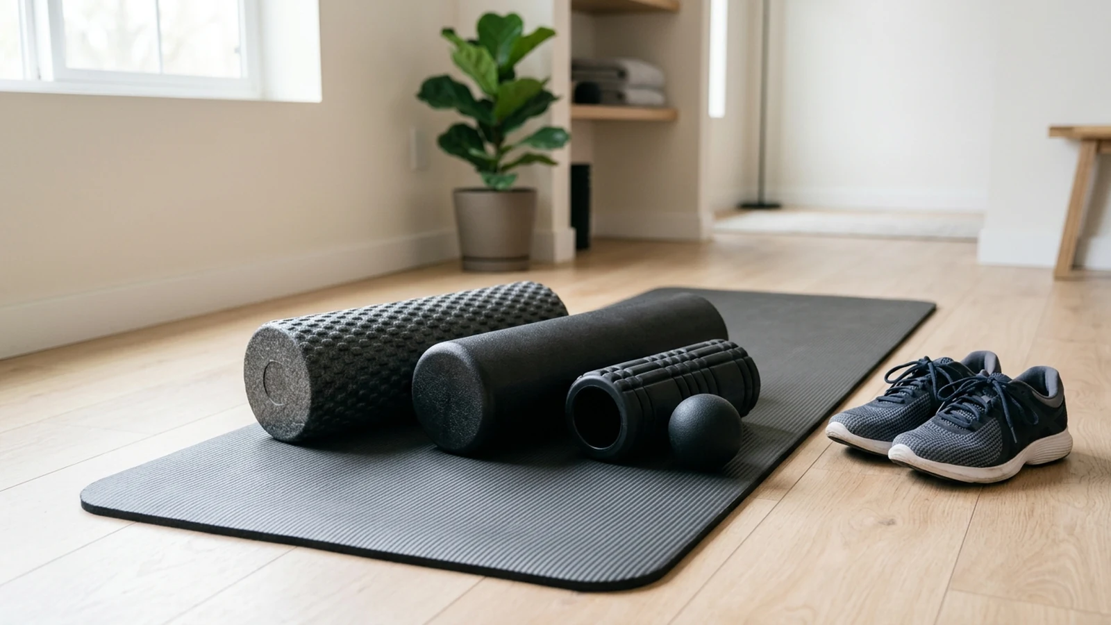 Photorealistic shortlist image for Best Foam Rollers for Post-Run Recovery in the UK (2026), showing a clean fitness-accessories buying-guide scene.