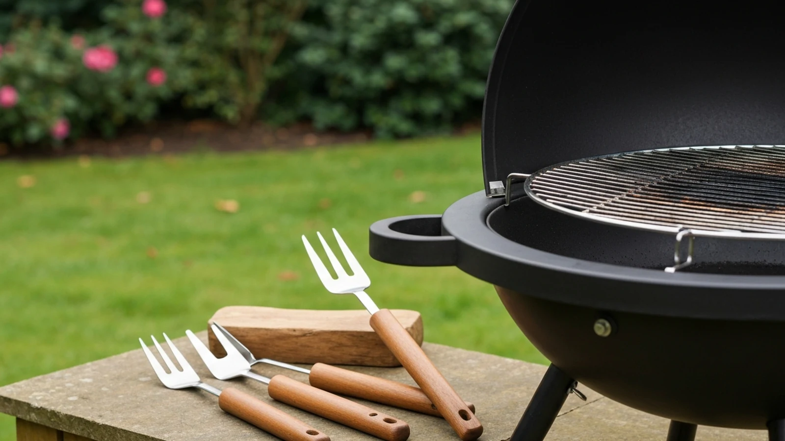 Photorealistic shortlist image for Best BBQ Tool Sets in the UK (2026), showing a clean garden outdoor living buying-guide scene.