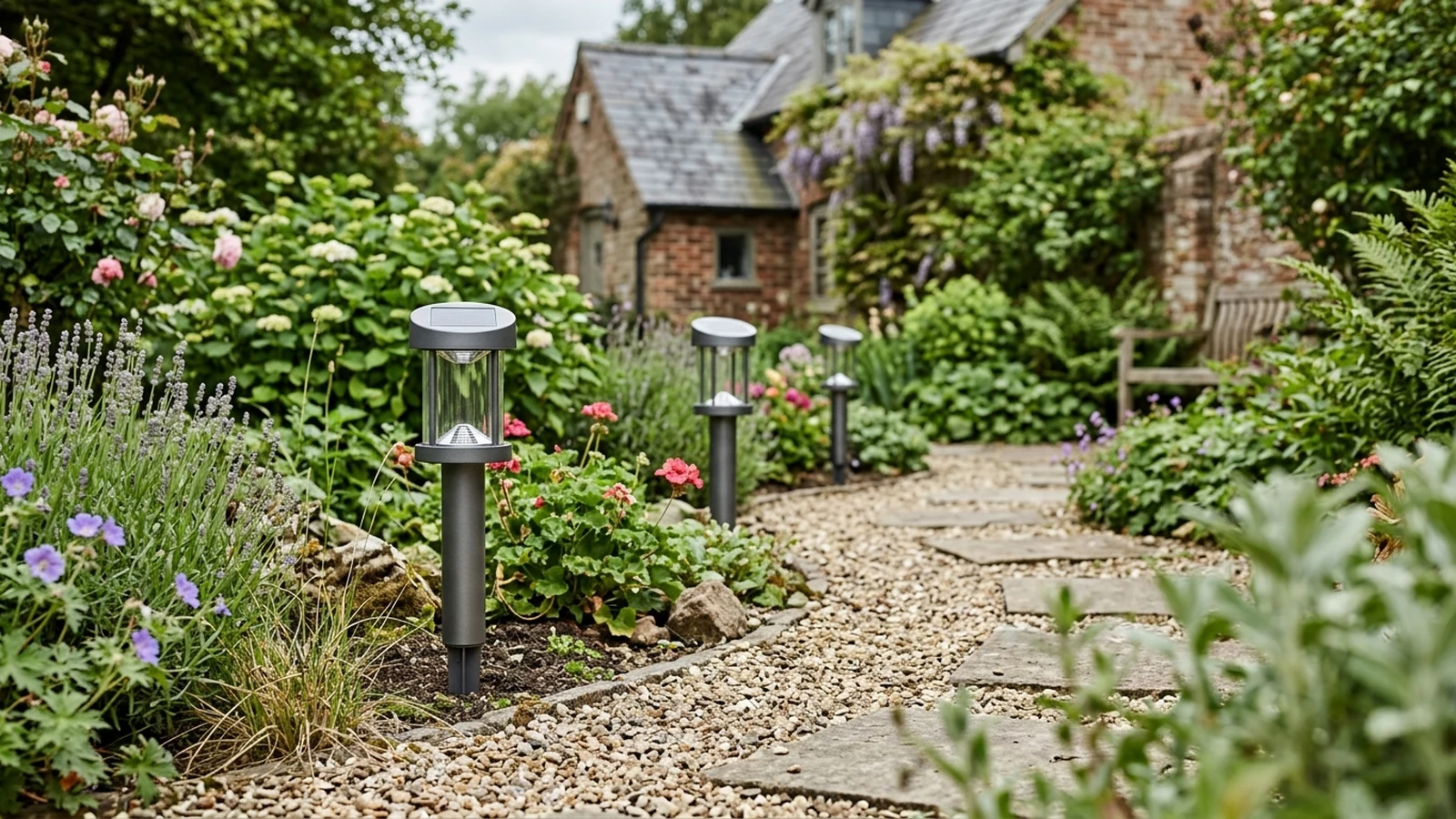 Photorealistic image of solar path lights for a UK shortlist buying guide.