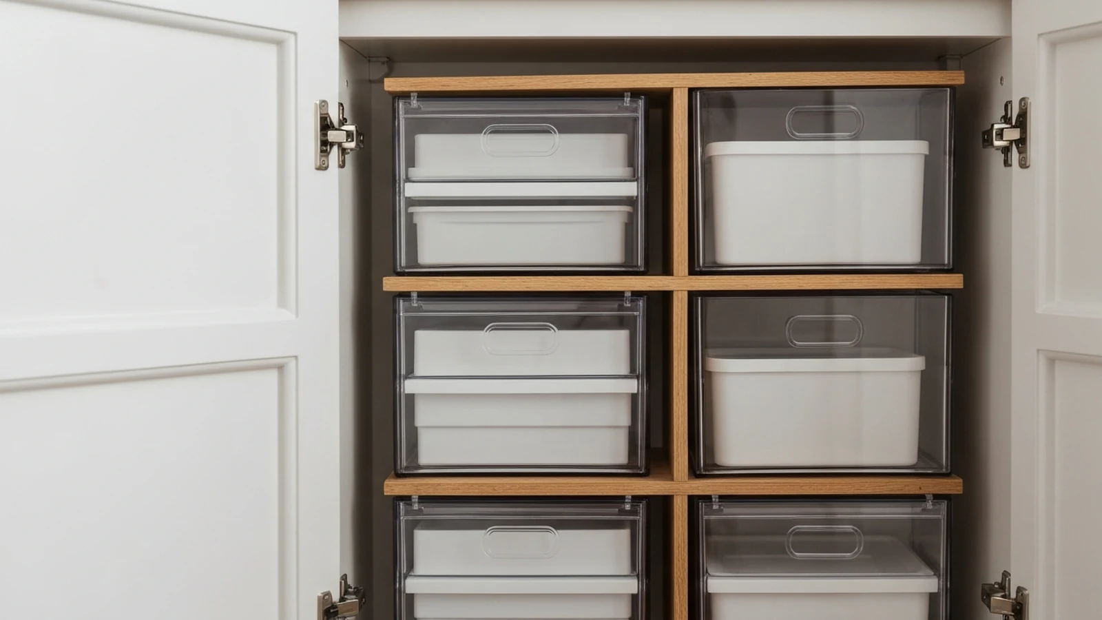 Photorealistic shortlist image for Best Clear Storage Boxes for Cupboards in the UK (2026), showing a clean home comfort buying-guide scene.