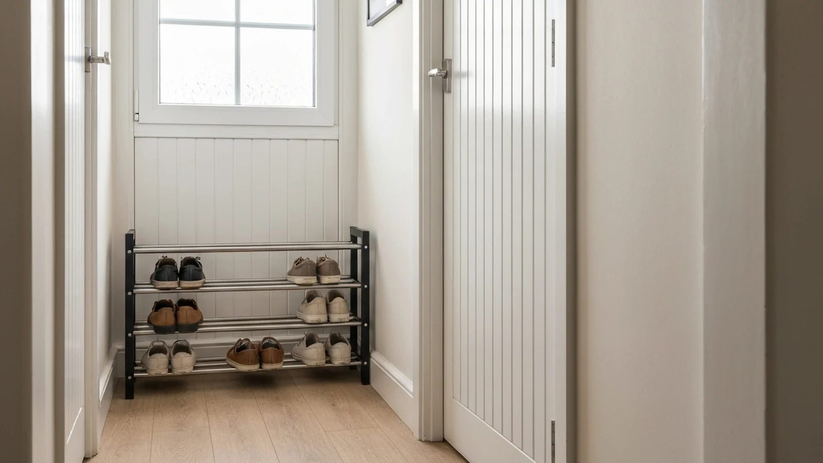Photorealistic shortlist image for Best Entryway Shoe Racks in the UK (2026), showing a clean home comfort buying-guide scene.