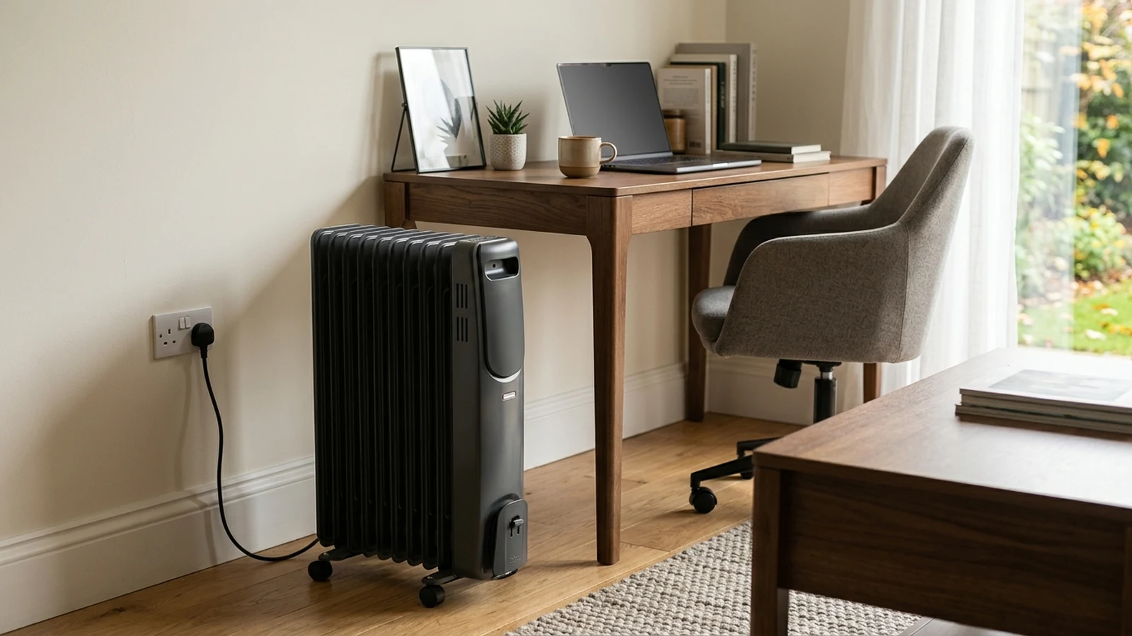 Photorealistic image of oil-filled radiators for home offices for a UK shortlist buying guide.