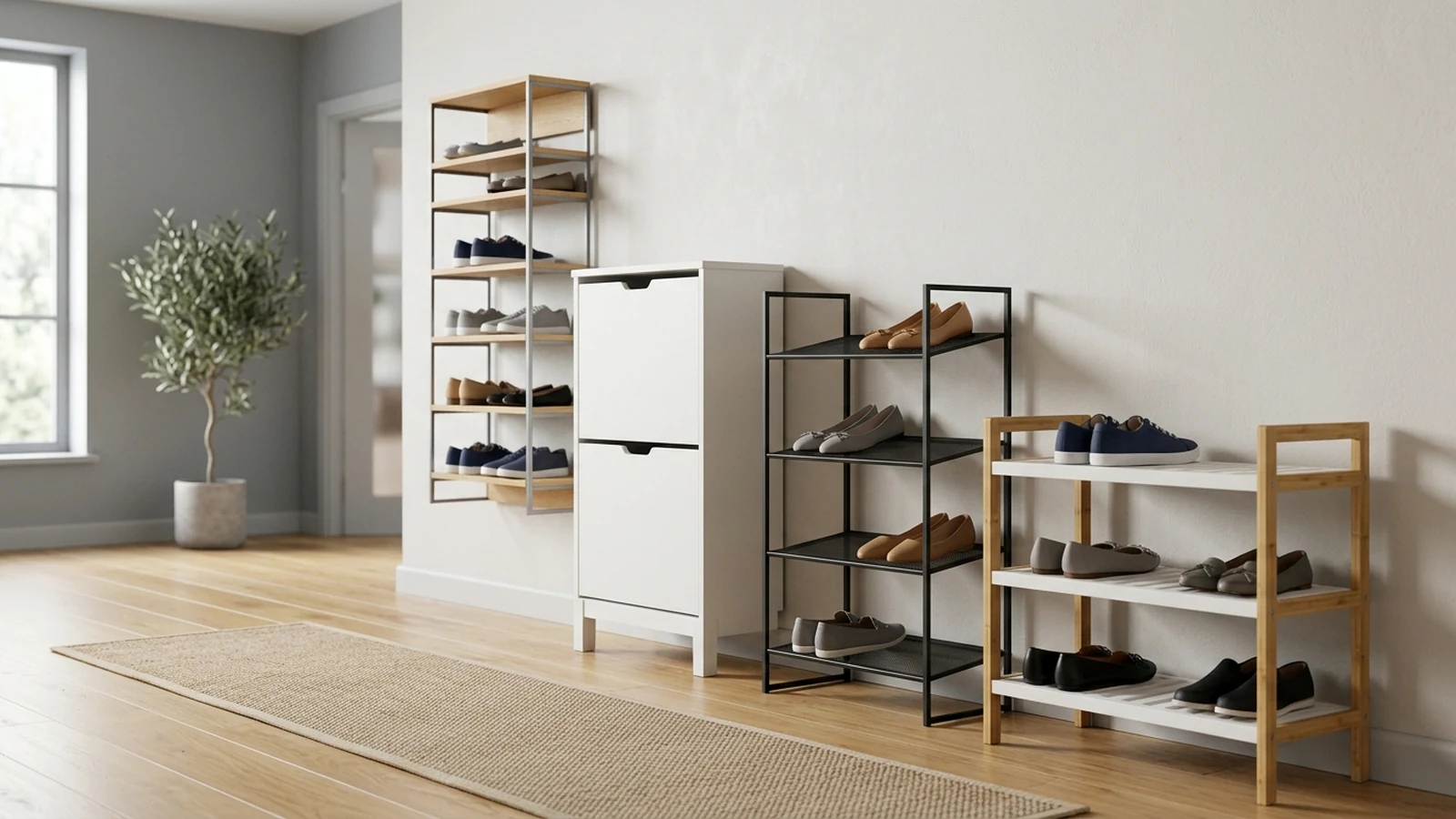Illustrated shortlist cover for Best Slim Shoe Racks for Flats in the UK (2026).