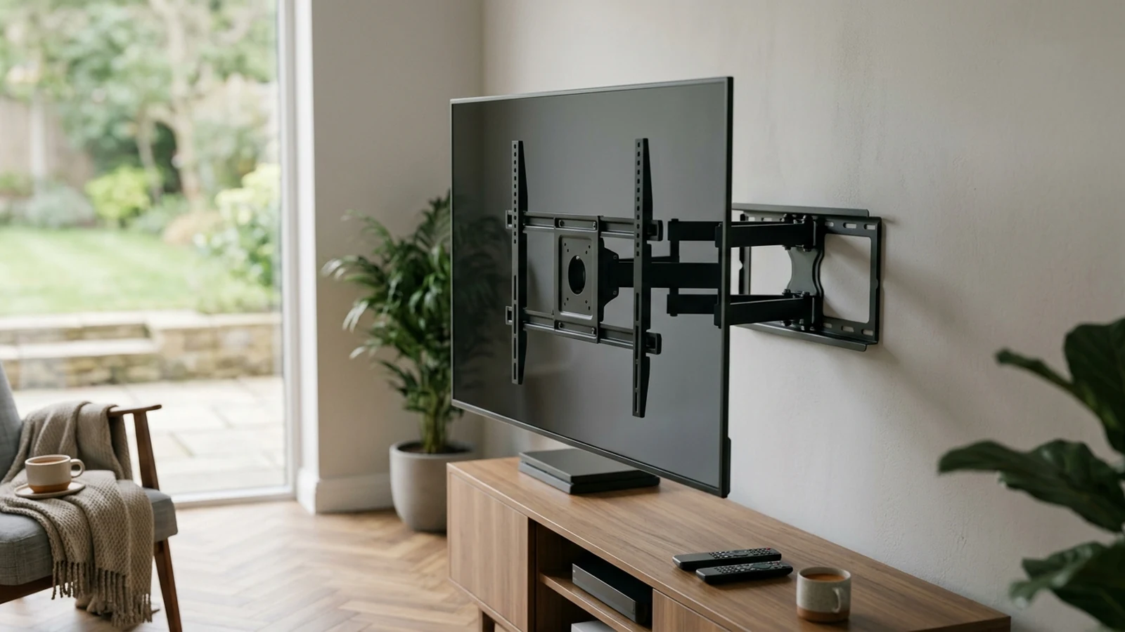 Photorealistic image of tv wall mounts for matchday setups for a UK shortlist buying guide.