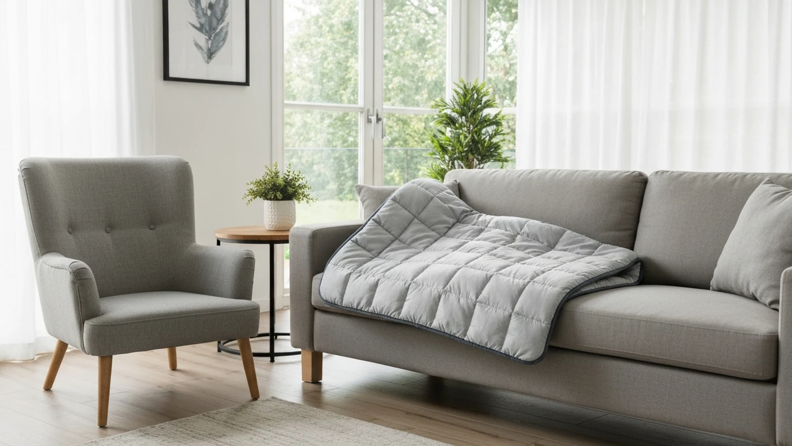 Photorealistic shortlist image for Best Weighted Blankets in the UK (2026), showing a clean home comfort buying-guide scene.