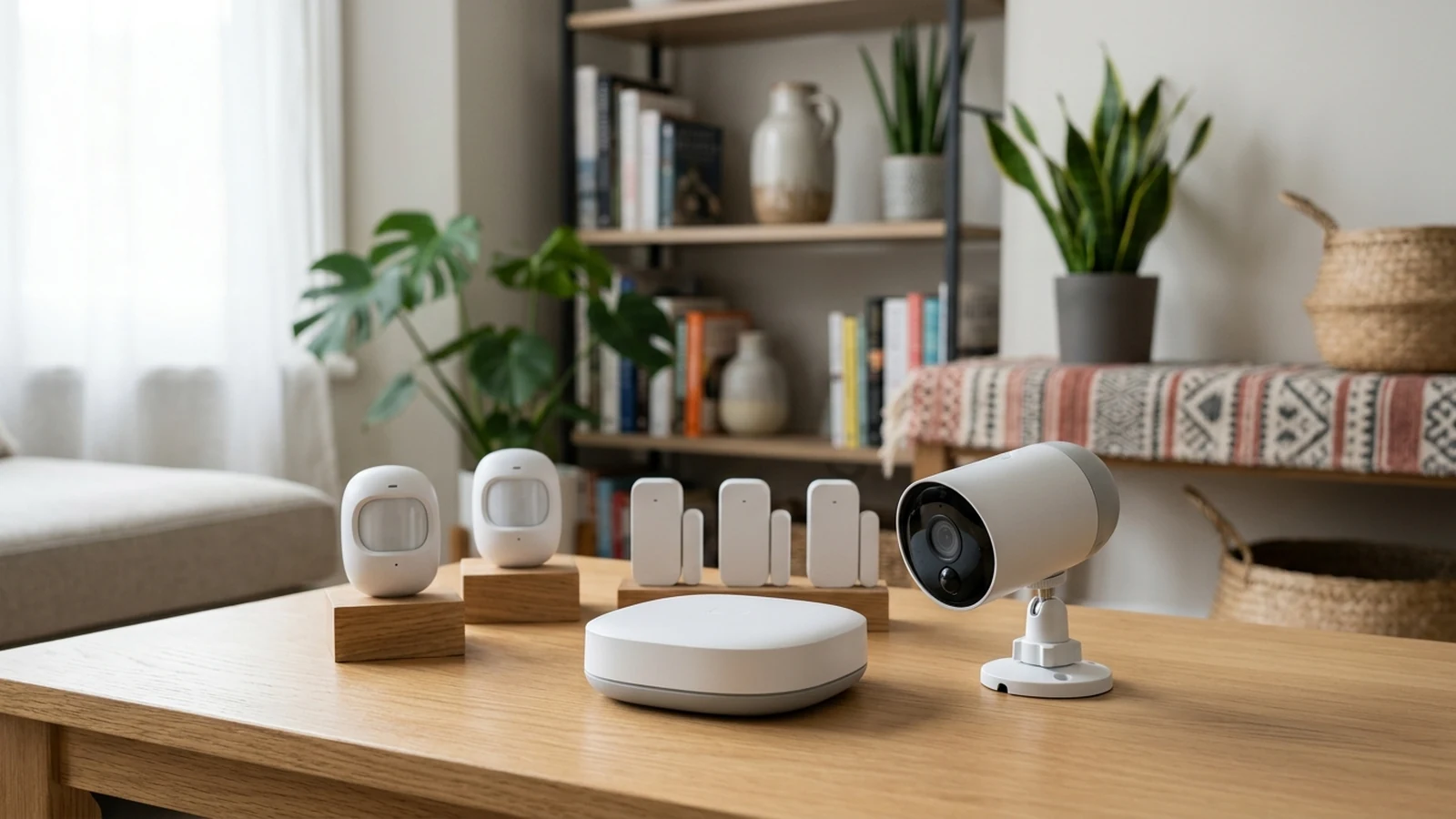 Photorealistic shortlist image for Best Home Security Kits Without Subscriptions in the UK (2026), showing a clean home-security buying-guide scene.