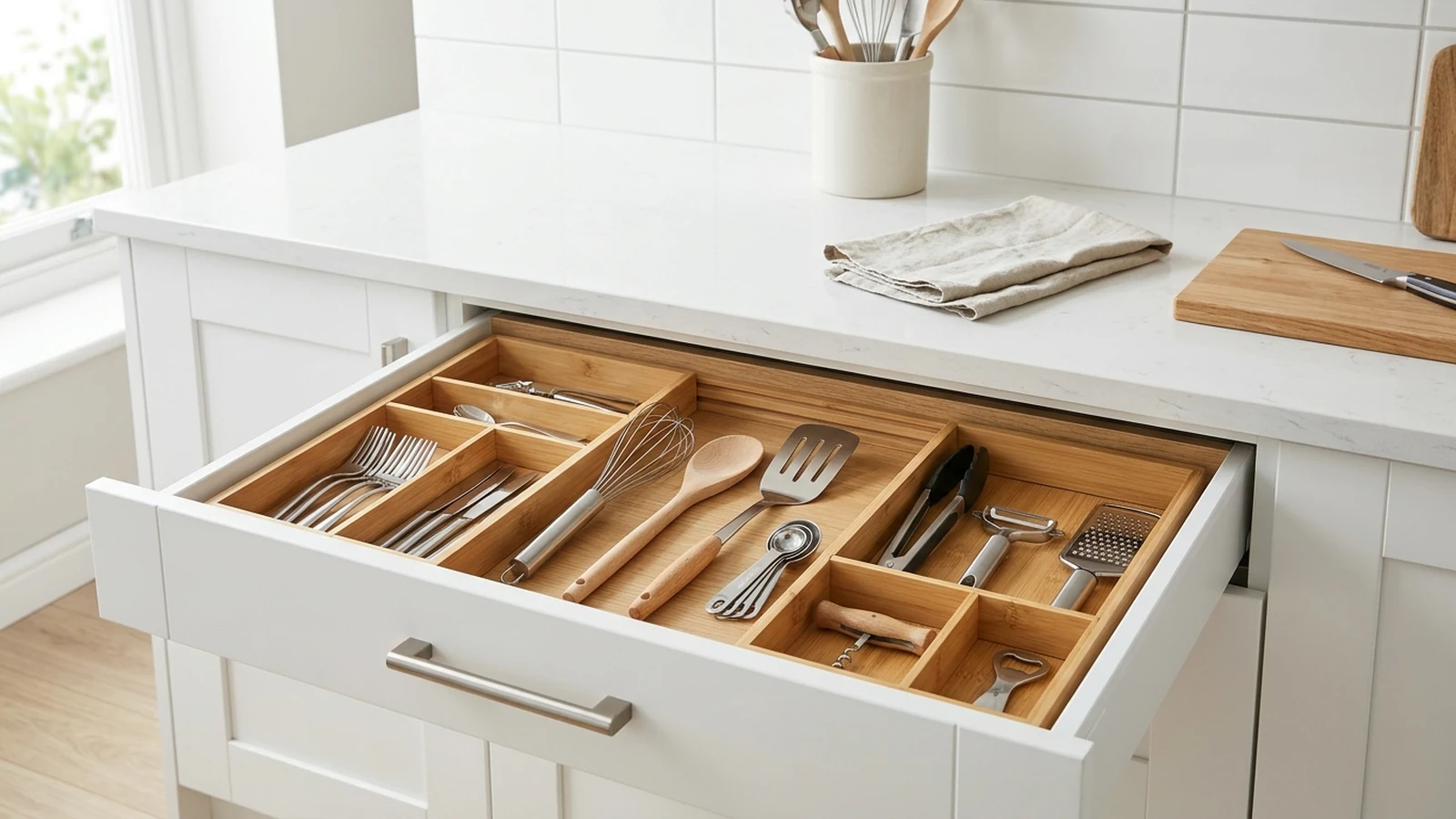 Illustrated shortlist cover for Best Kitchen Drawer Storage for Renters in the UK (2026).
