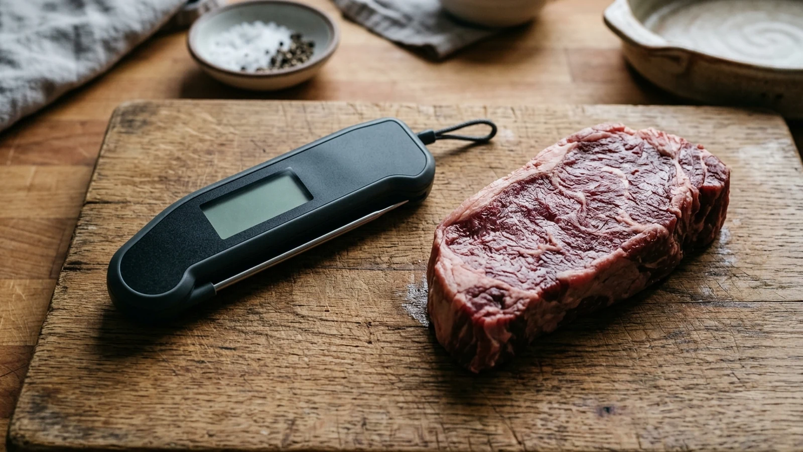 Photorealistic shortlist image for Best Meat Thermometers for Home Cooking in the UK (2026), showing a clean kitchen-essentials buying-guide scene.