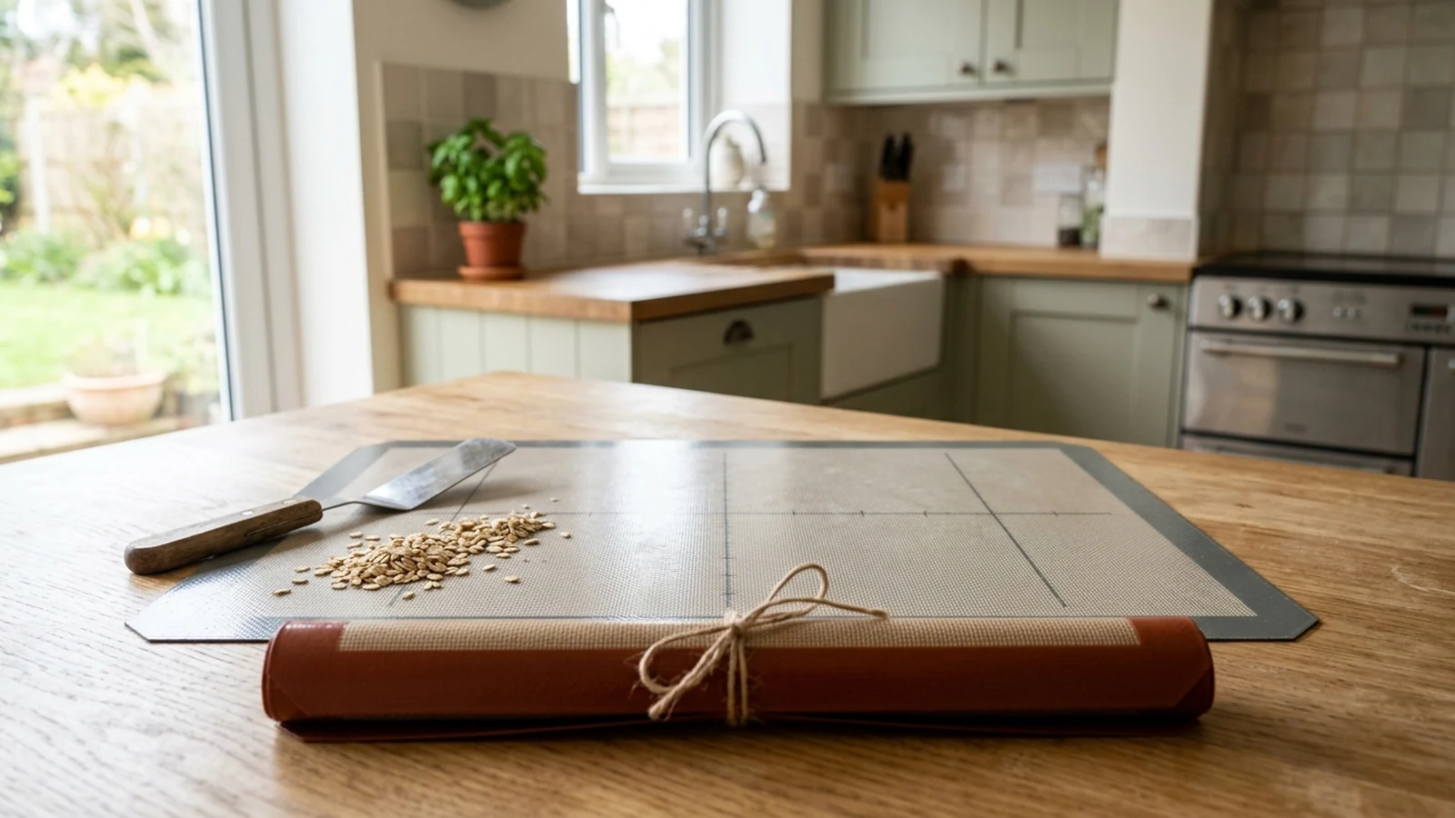 Photorealistic image of reusable baking mats for a UK shortlist buying guide.