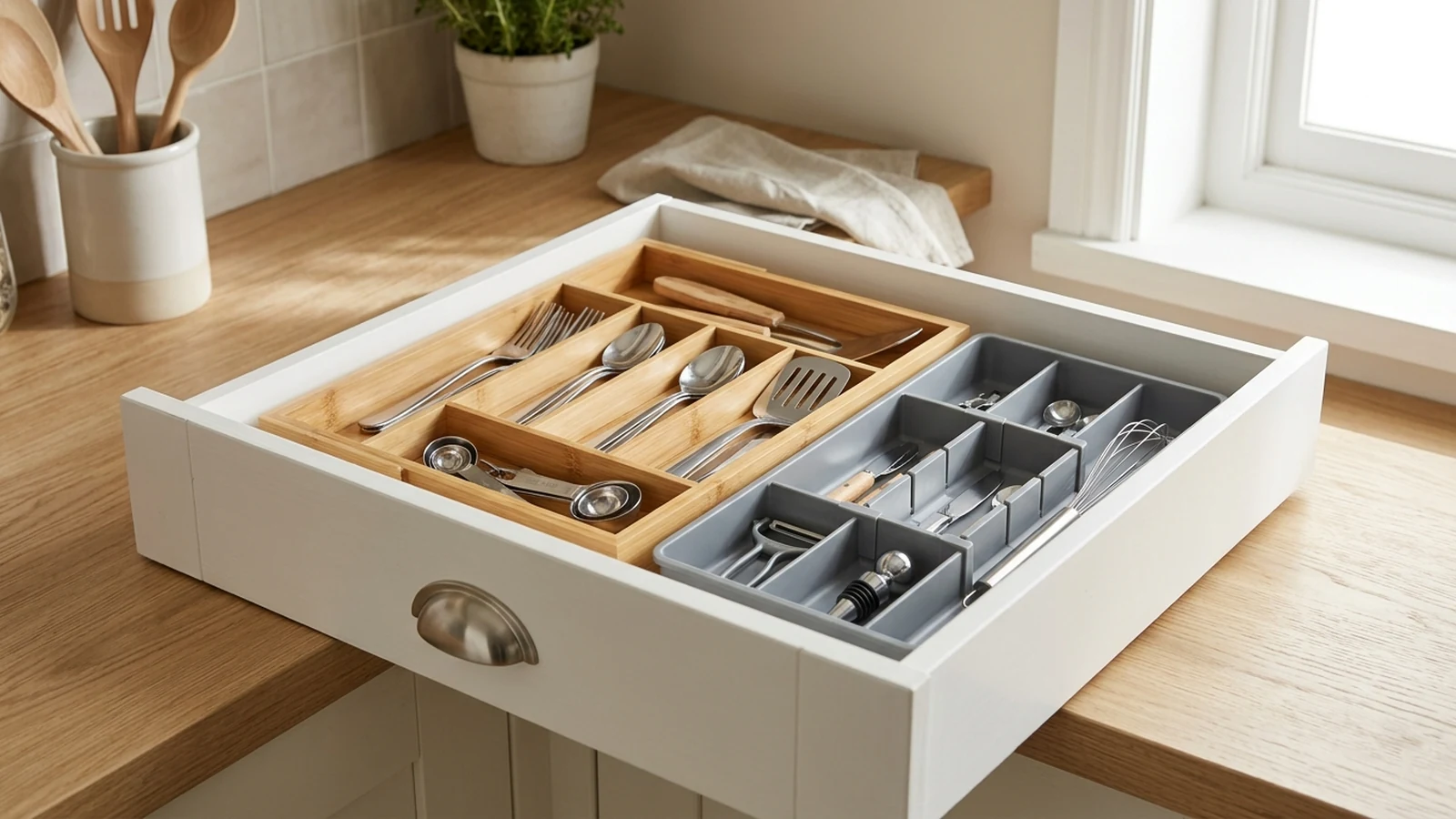 Illustrated shortlist cover for Best Utensil Organisers for Small Kitchen Drawers in the UK (2026).