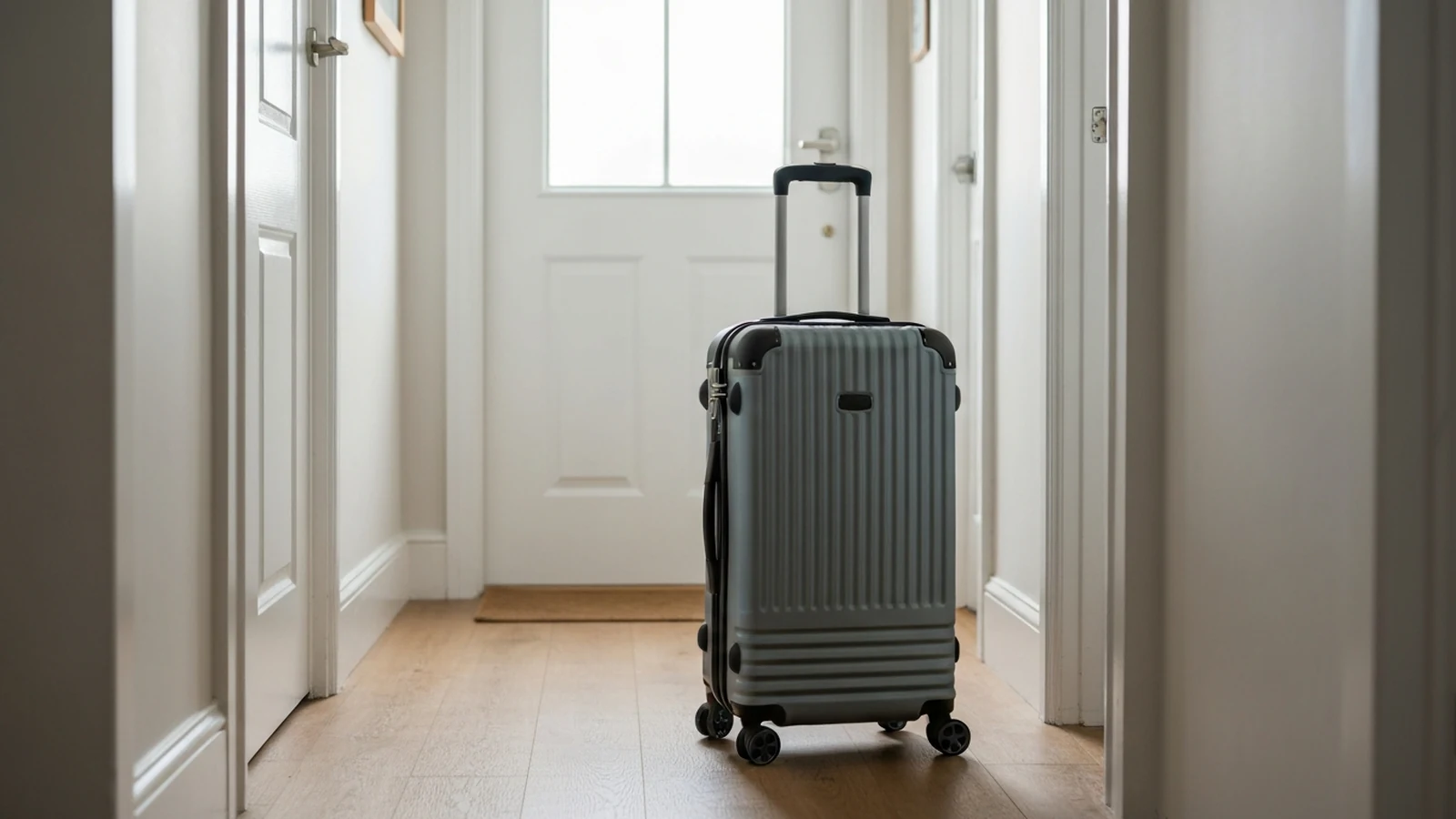Photorealistic shortlist image for Best 4-Wheel Spinner Suitcases in the UK (2026), showing a clean luggage and travel gear buying-guide scene.