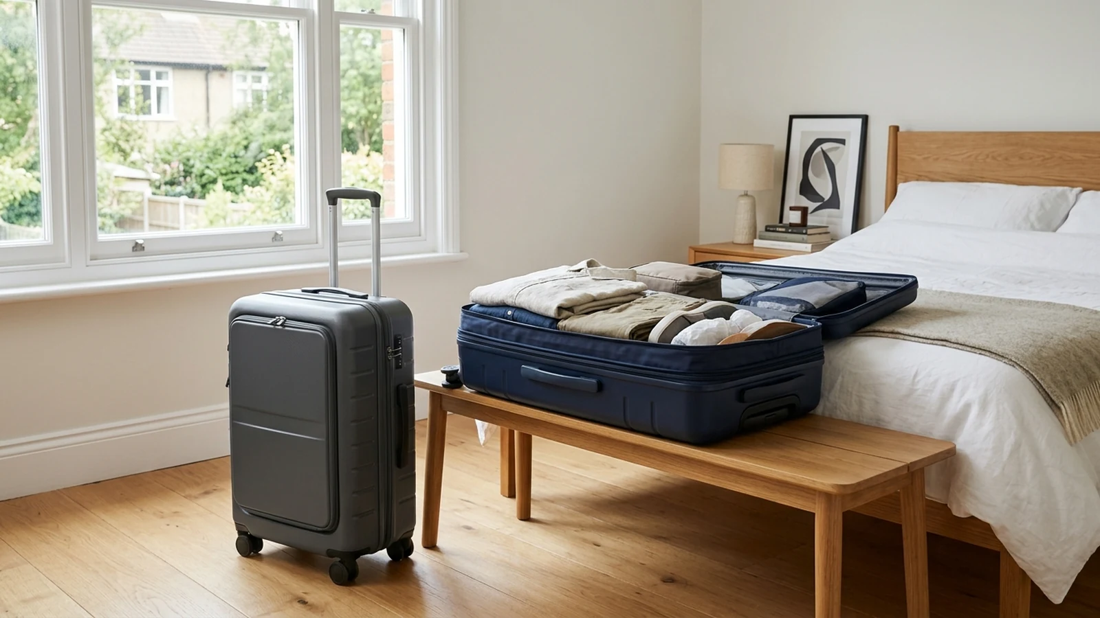 Photorealistic shortlist image for Best Expandable Suitcases in the UK (2026), showing a clean luggage-and-travel-gear buying-guide scene.
