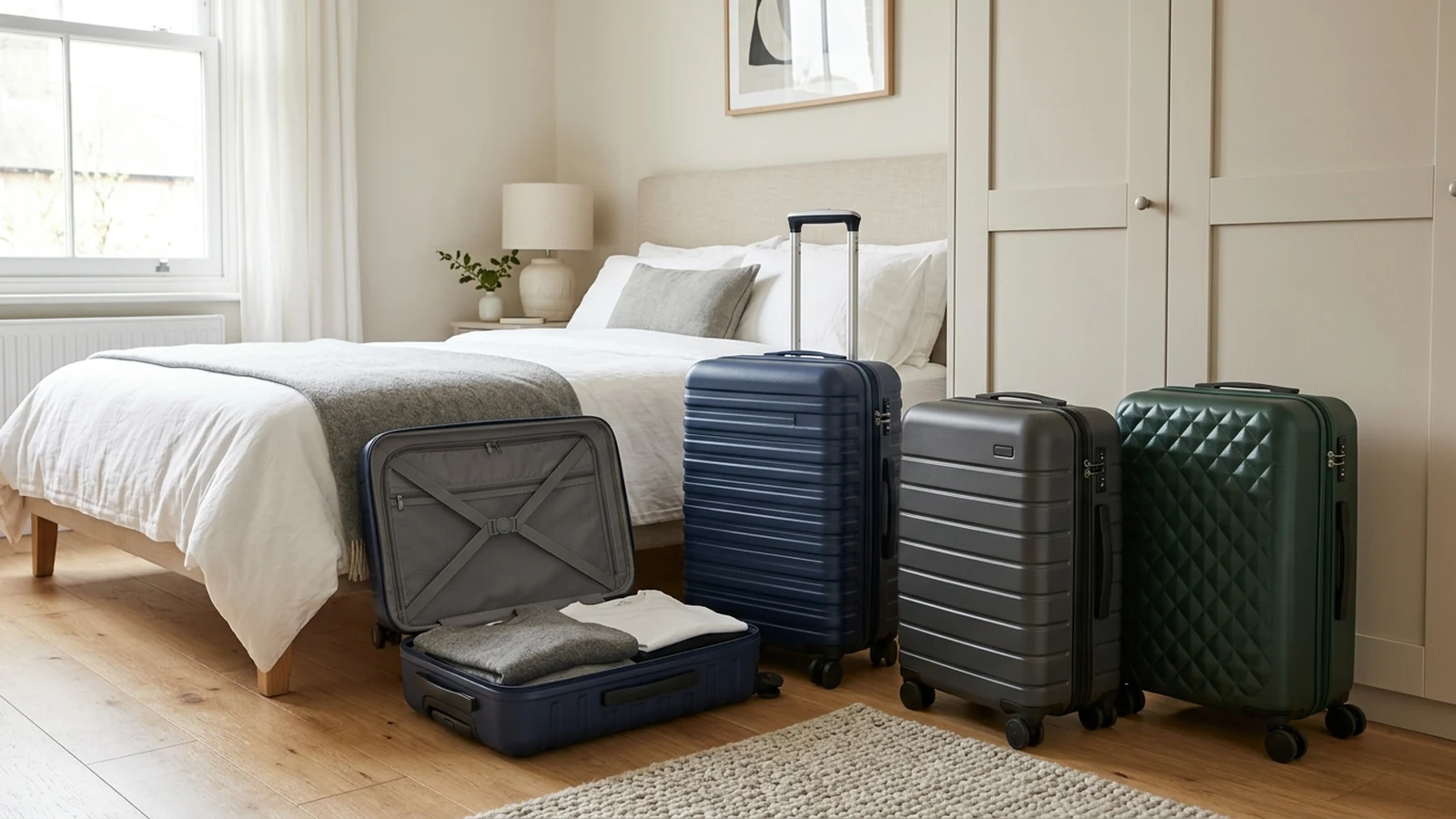 Illustrated shortlist cover for Best Hard-Shell Cabin Suitcases in the UK (2026).