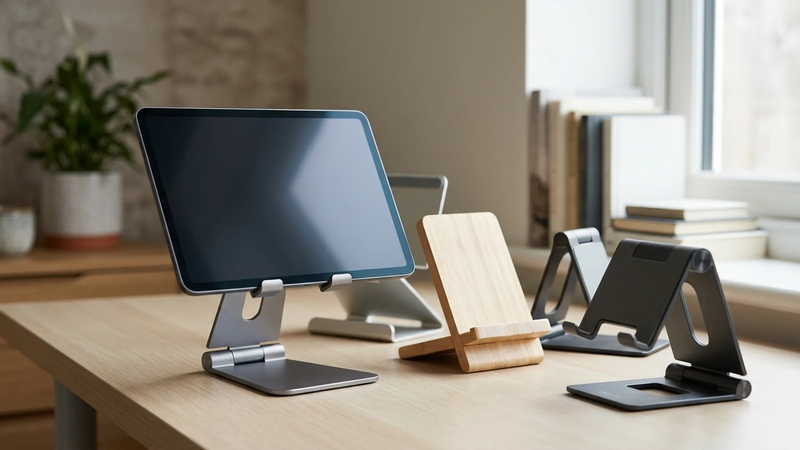 Illustrated shortlist card for tablet stands for video calls.