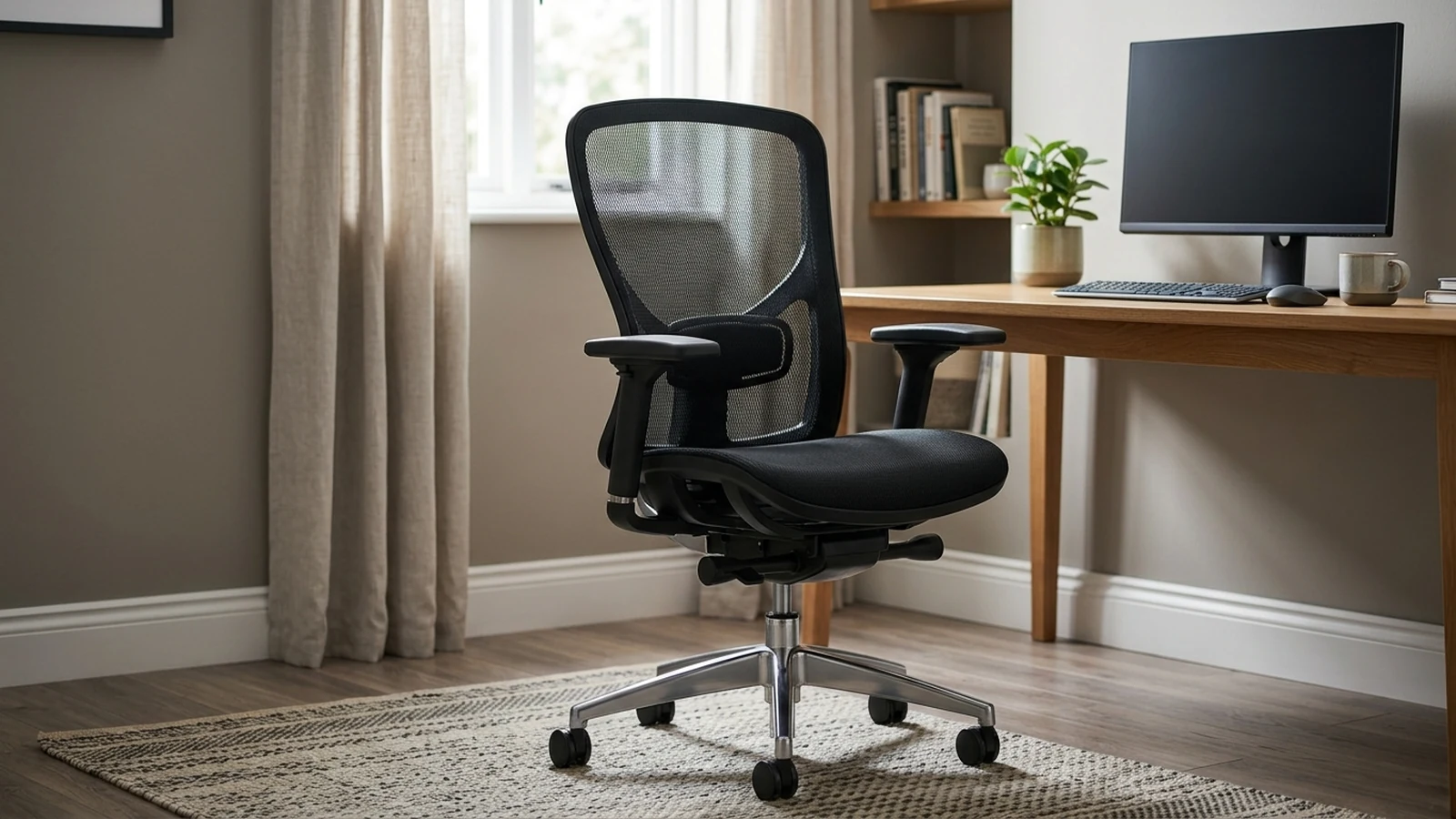 Photorealistic image of office chairs for hot rooms for a UK shortlist buying guide.