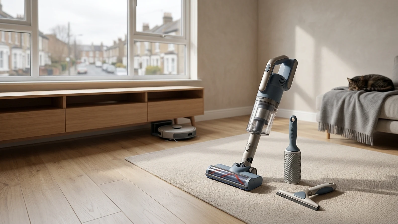 Illustrated shortlist card for best pet hair cleanup tools for small flats uk 2026 .