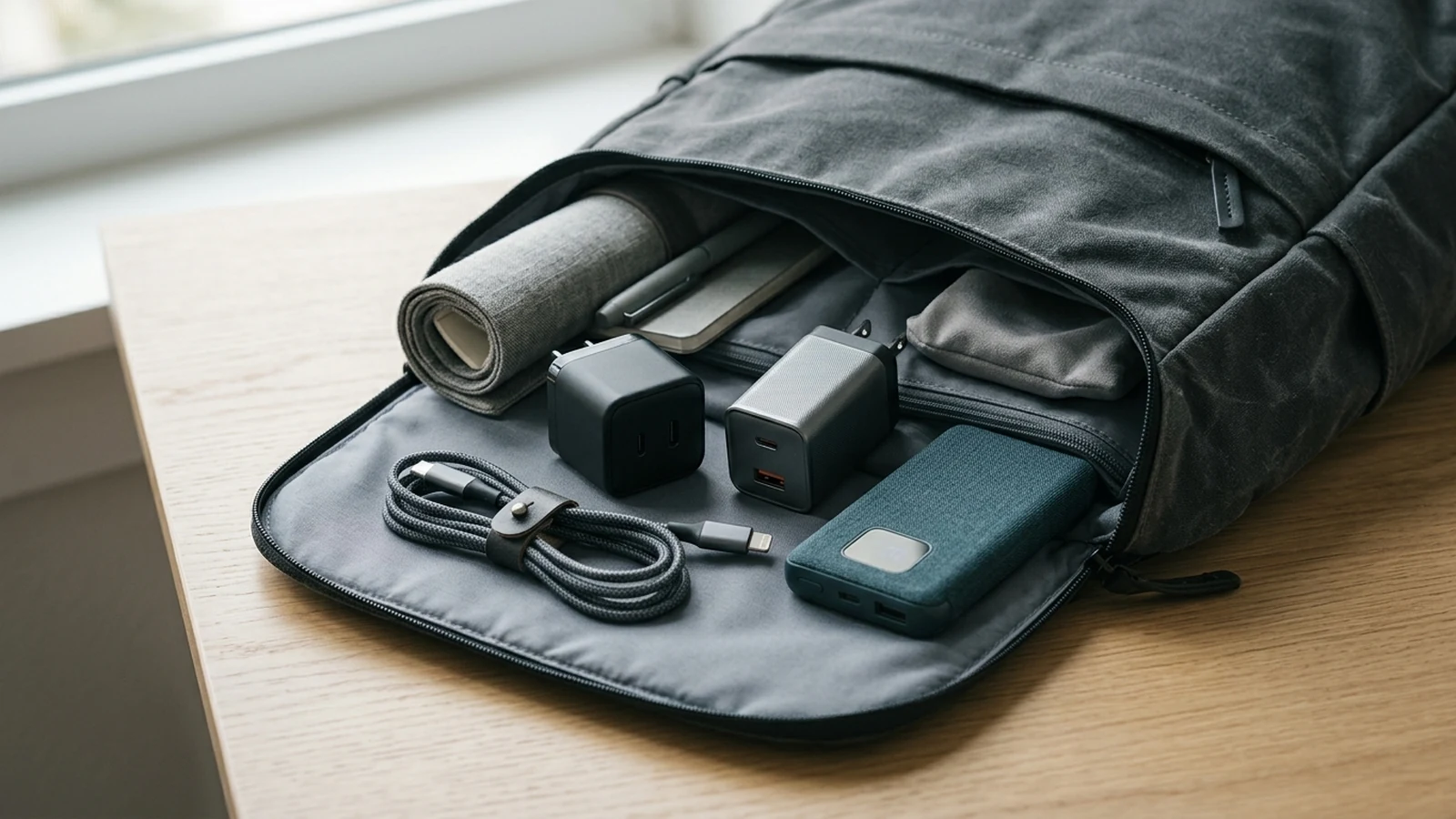Illustrated shortlist card for best compact usb c wall chargers for commuter backpacks uk 2026.