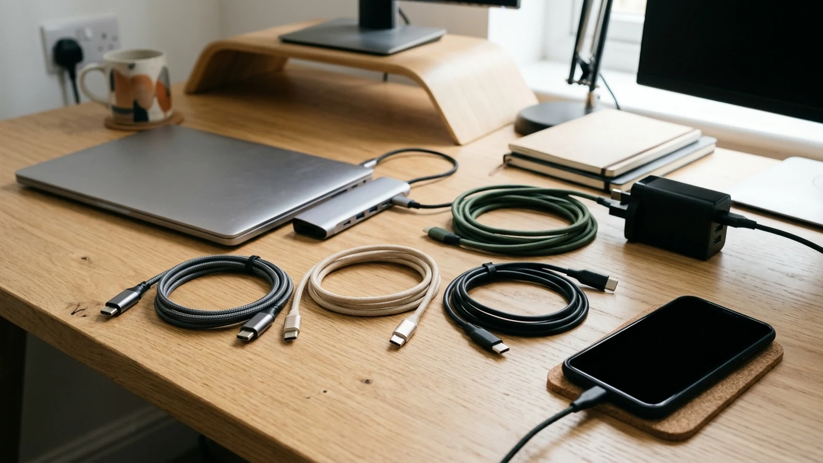 Illustrated shortlist card for best usb c cables for shared home offices uk 2026.