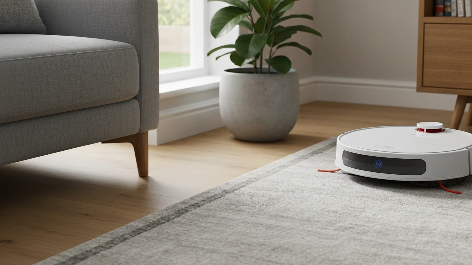 Editorial shortlist card for Best Robot Vacuums for Rugs in the UK (2026).