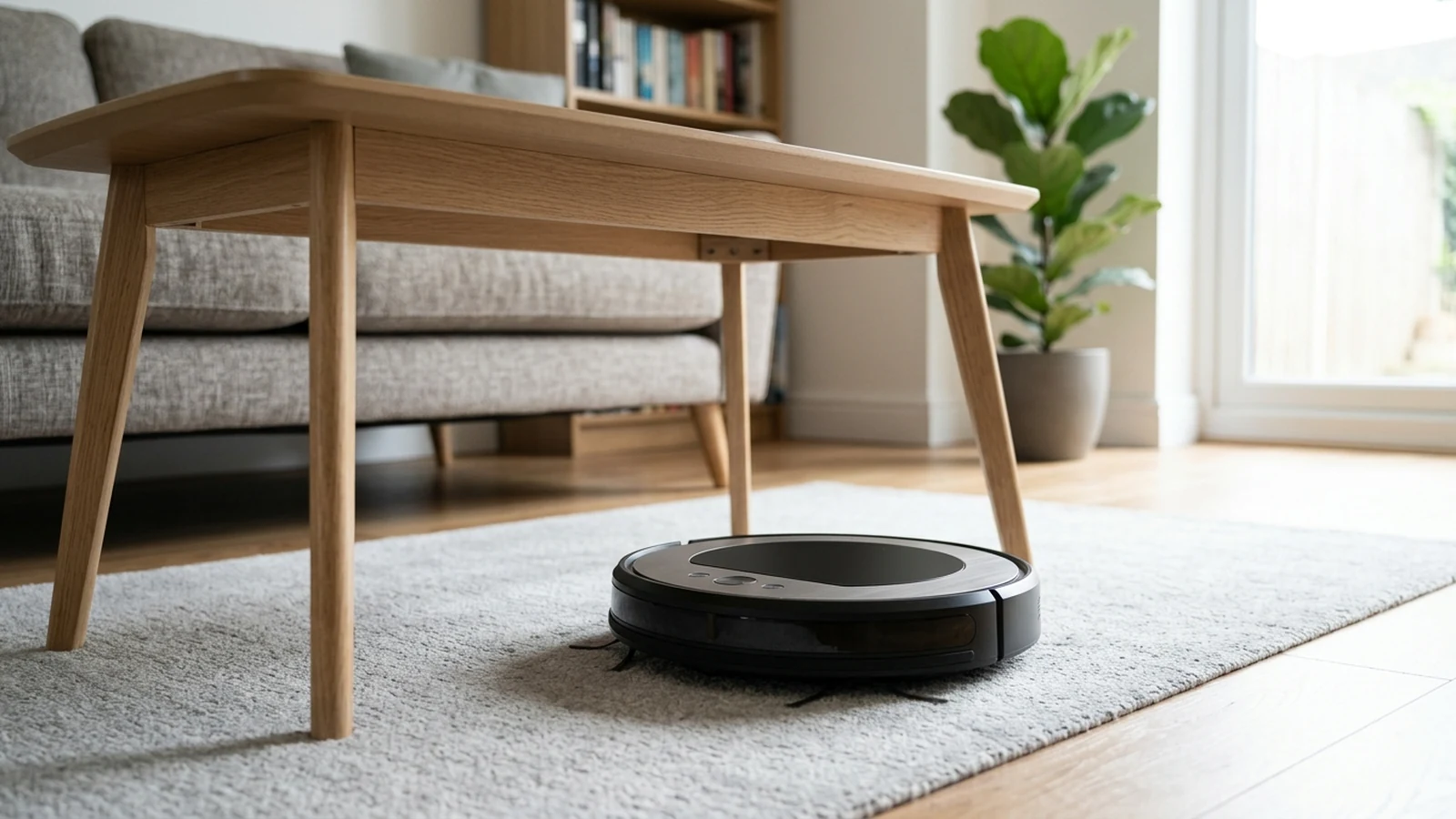 Editorial shortlist card for Best Slim Robot Vacuums for Low Furniture in the UK (2026).