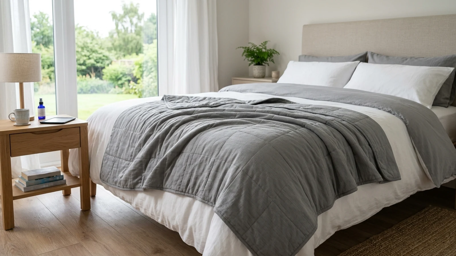 Photorealistic image of weighted blankets for hot sleepers for a UK shortlist buying guide.