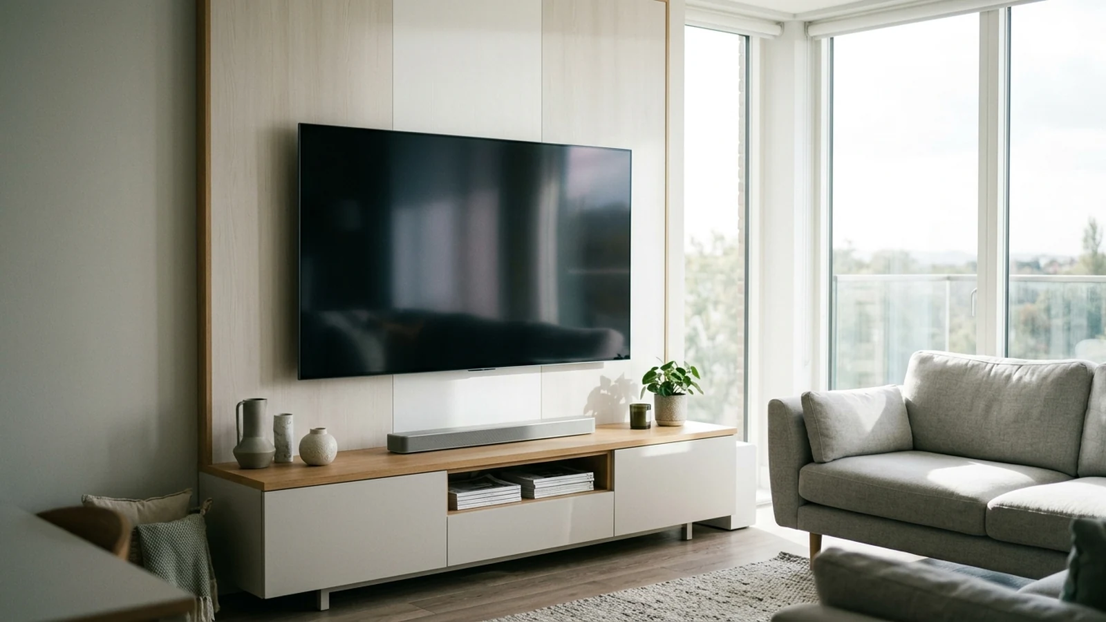 Photorealistic image of tvs for bright rooms for a UK shortlist buying guide.